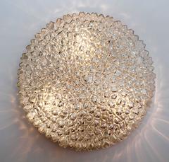 Large 1970s Organic Textured Clear Ice Crystal Glass Flush Mount by Limburg