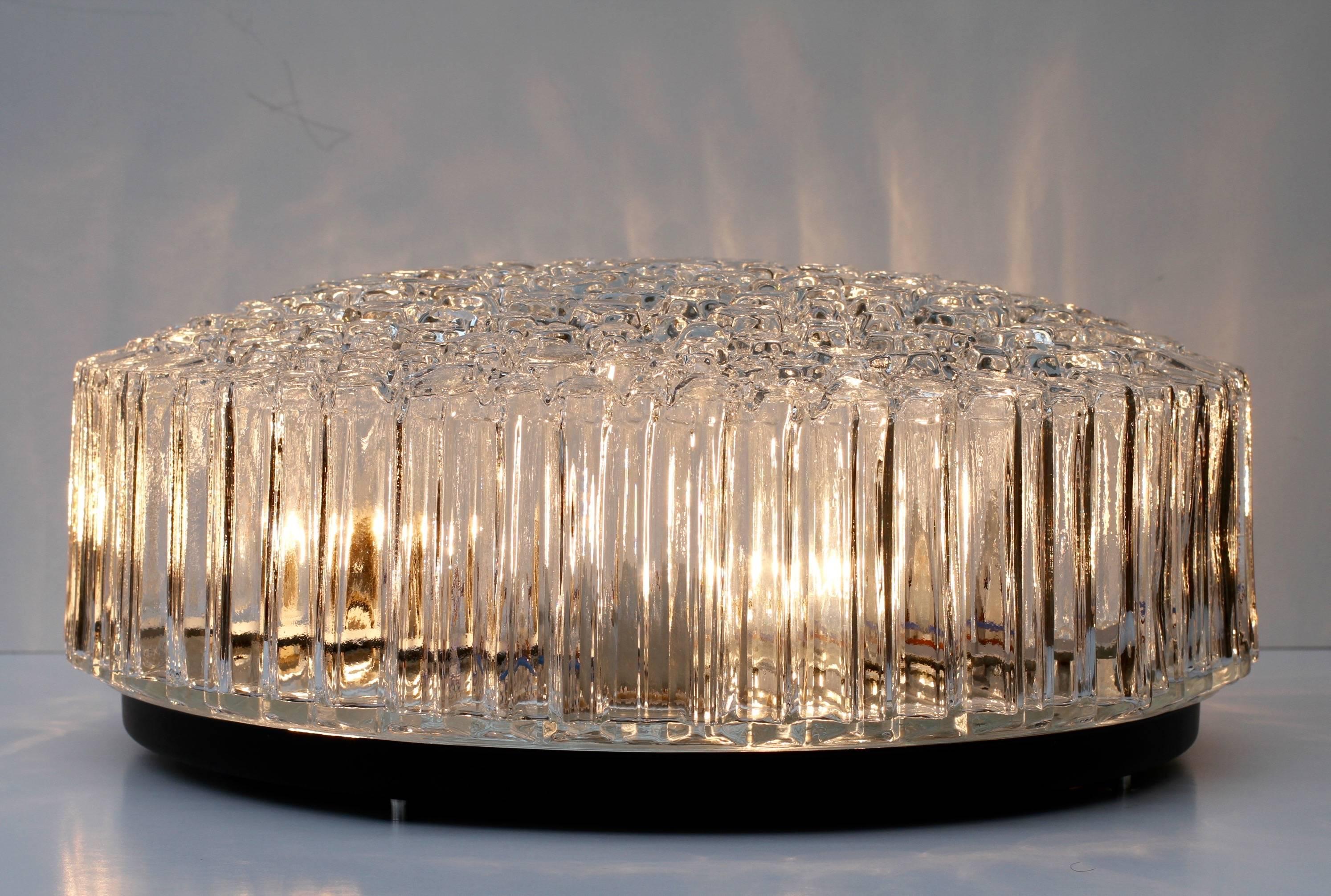 Molded Large 1970s Organic Textured Clear Ice Crystal Glass Flush Mount by Limburg