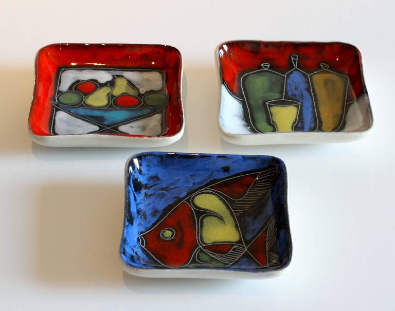 Colorful and Vibrant Set of Italian Glazed Sgraffito San Marino Ceramic