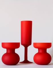 Trio of Vibrant Satinato Murano Glass Vases and Vessels by Carlo Moretti, 1970s
