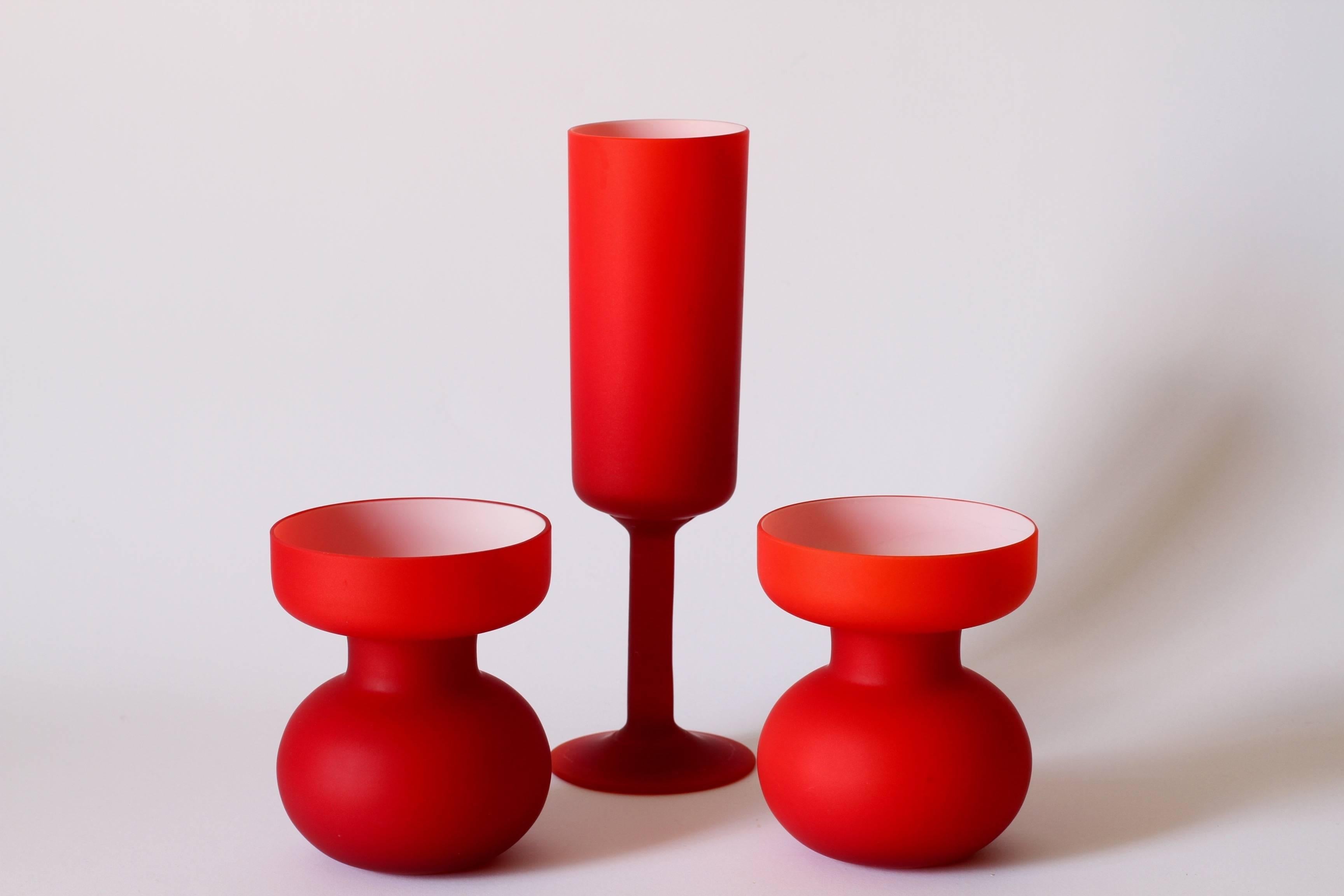 Mid-Century Modern Trio of Vibrant Satinato Murano Glass Vases and Vessels by Carlo Moretti, 1970s