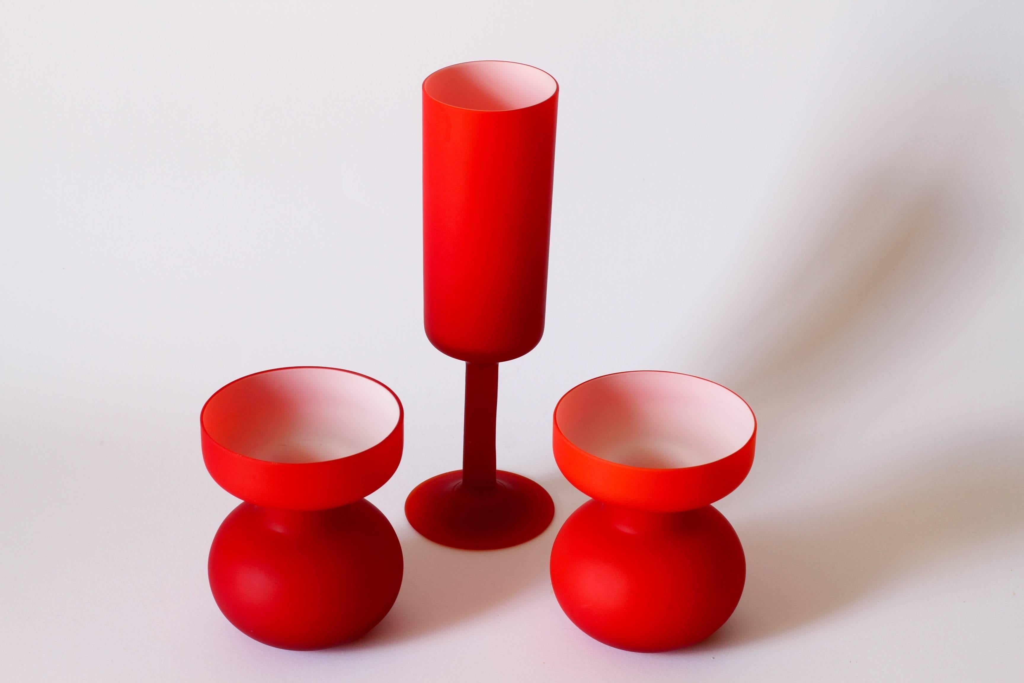 Italian Trio of Vibrant Satinato Murano Glass Vases and Vessels by Carlo Moretti, 1970s