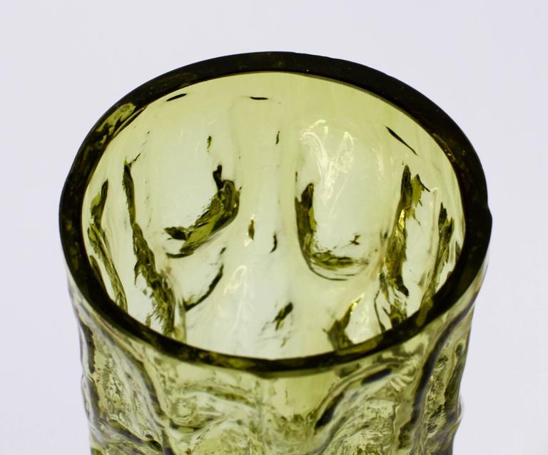 Tall Vintage Vibrant Green Glass Tree Bark Vase by Ingrid Glas, circa