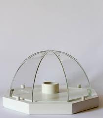 1980s White and Clear Round Segmented Domed Glass Flush Mount Light by Limburg