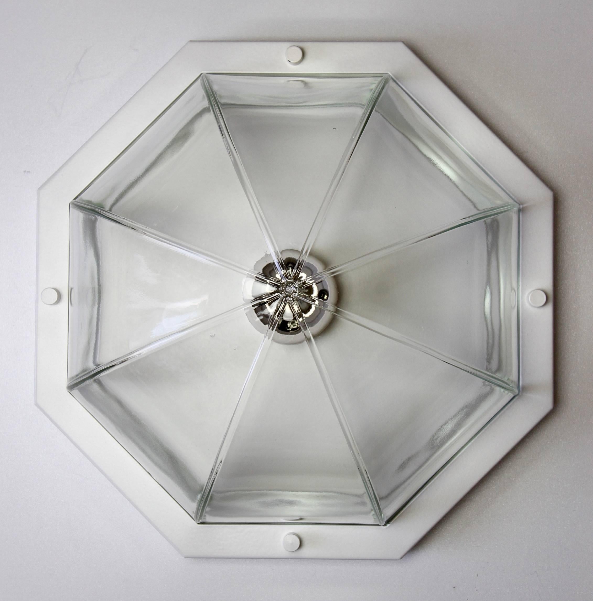 Late 20th Century 1980s White and Clear Round Segmented Domed Glass Flush Mount Light by Limburg For Sale