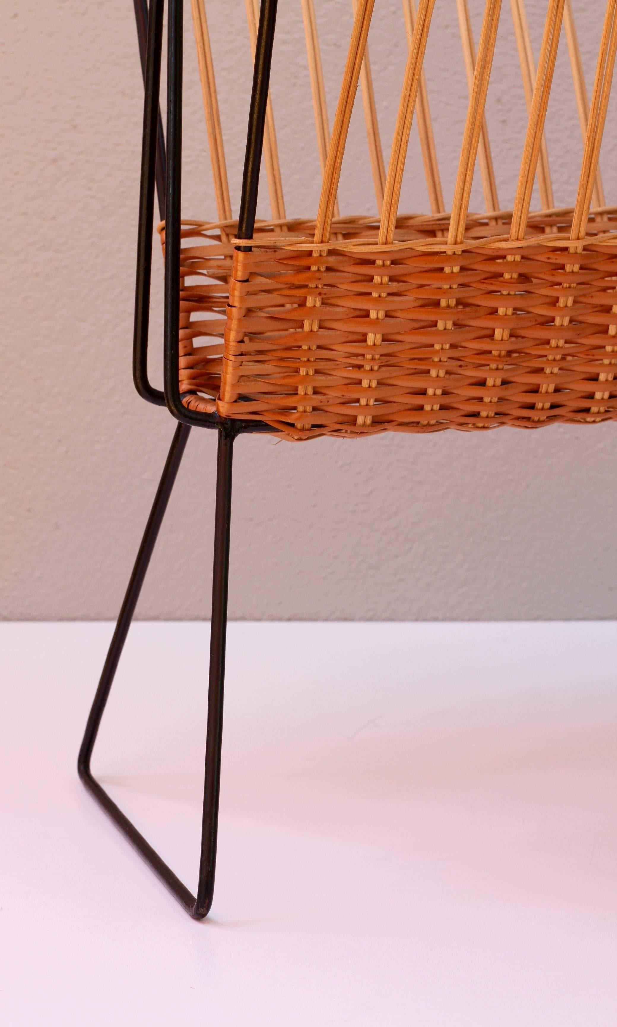 Large Mid-Century Modernist Wicker Magazine Rack Stand Attributed to Carl Auböck 1