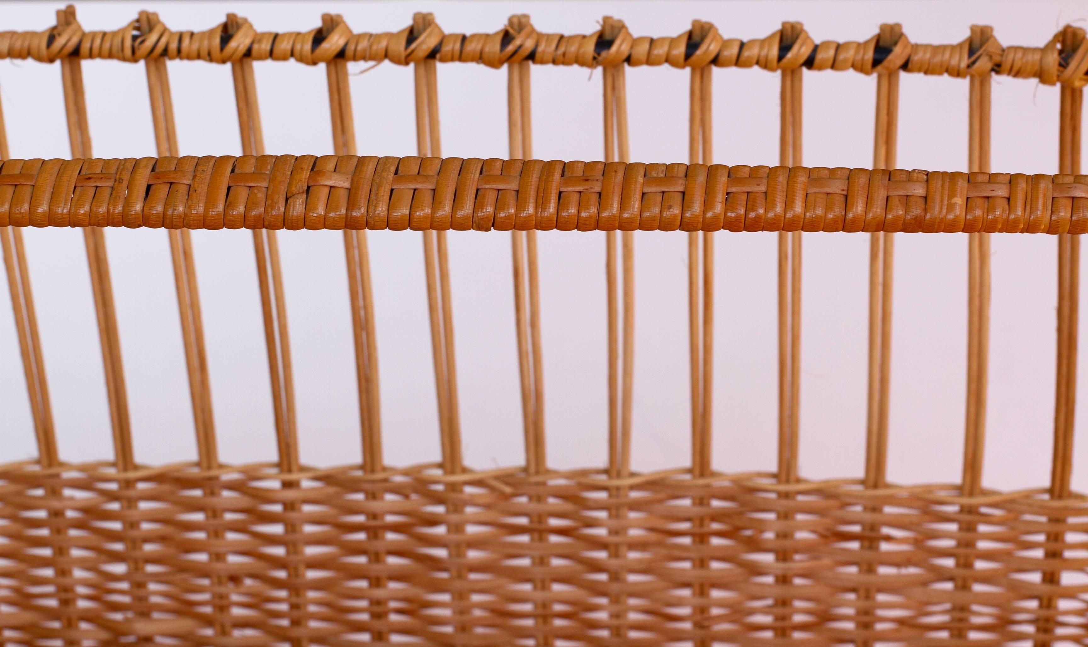 Large Mid-Century Modernist Wicker Magazine Rack Stand Attributed to Carl Auböck 4