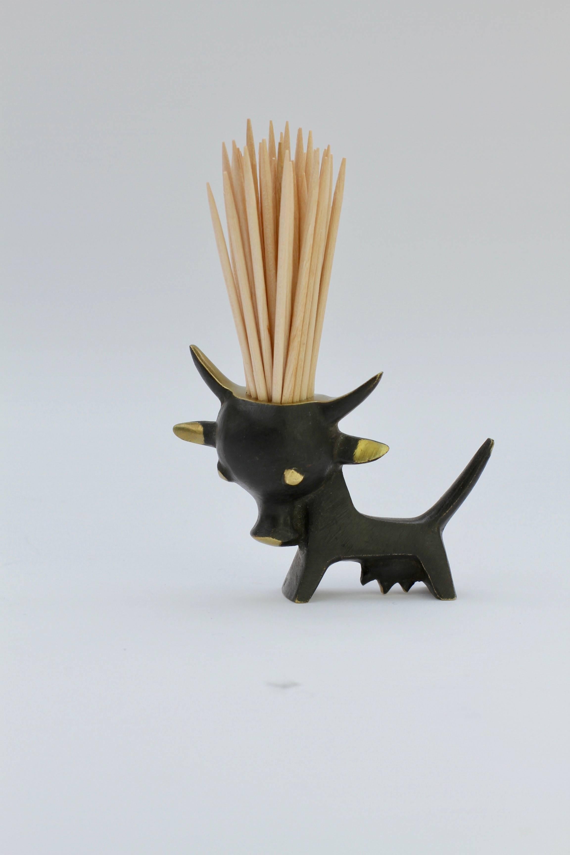 Mid-Century Modern Whimsical Brass Cow Toothpick Holder by Walter Bosse for Baller, circa 1950s