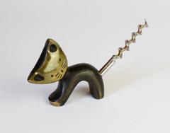 Whimsical Brass Cat Corkscrew by Walter Bosse for Hertha Baller, circa 1950s