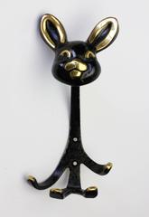 Rare Austrian Brass Rabbit Wall Hook by Walter Bosse for Baller, circa 1950s