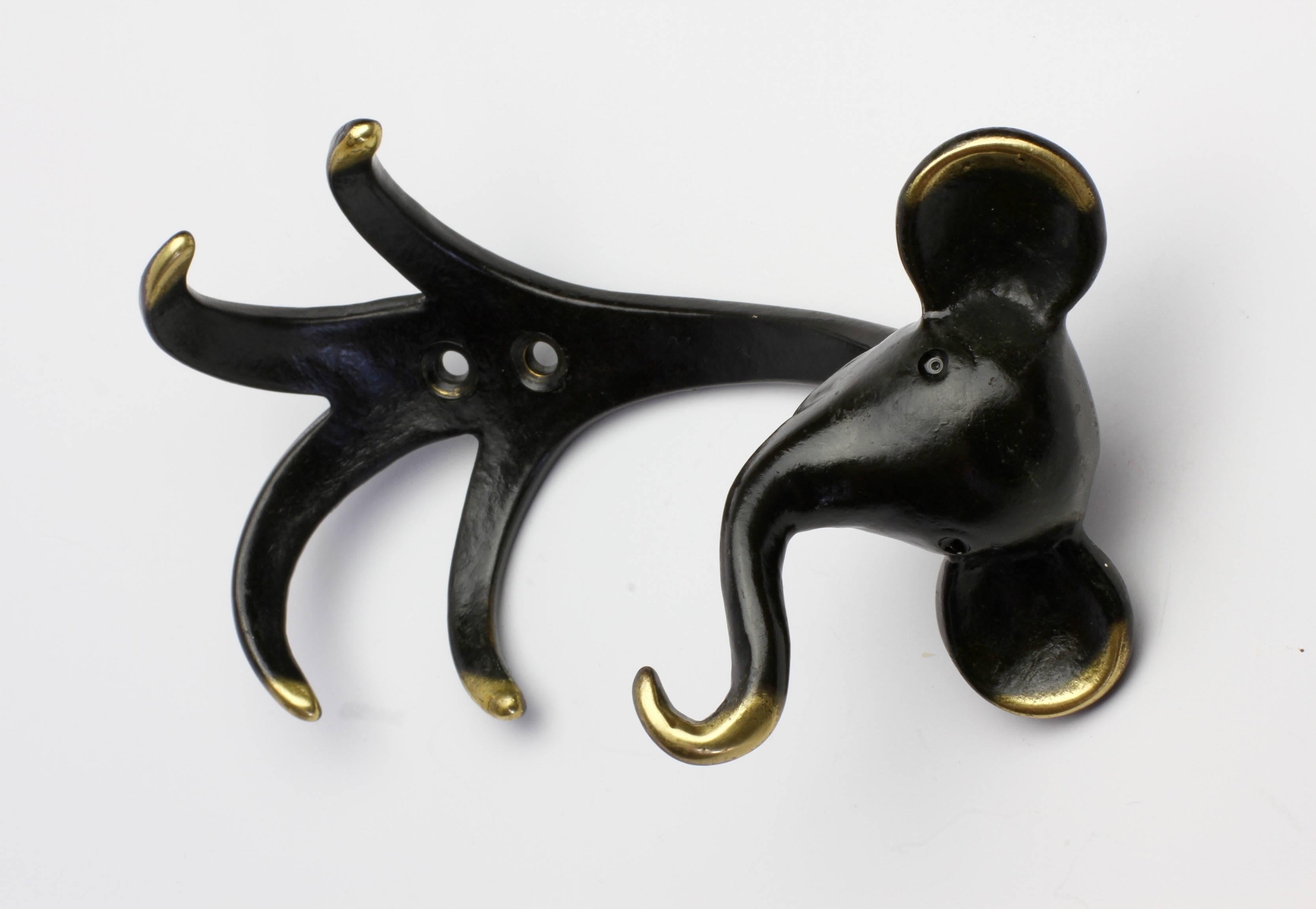 Polished Austrian Brass Elephant Wall Hook by Walter Bosse for Baller, circa 1950s