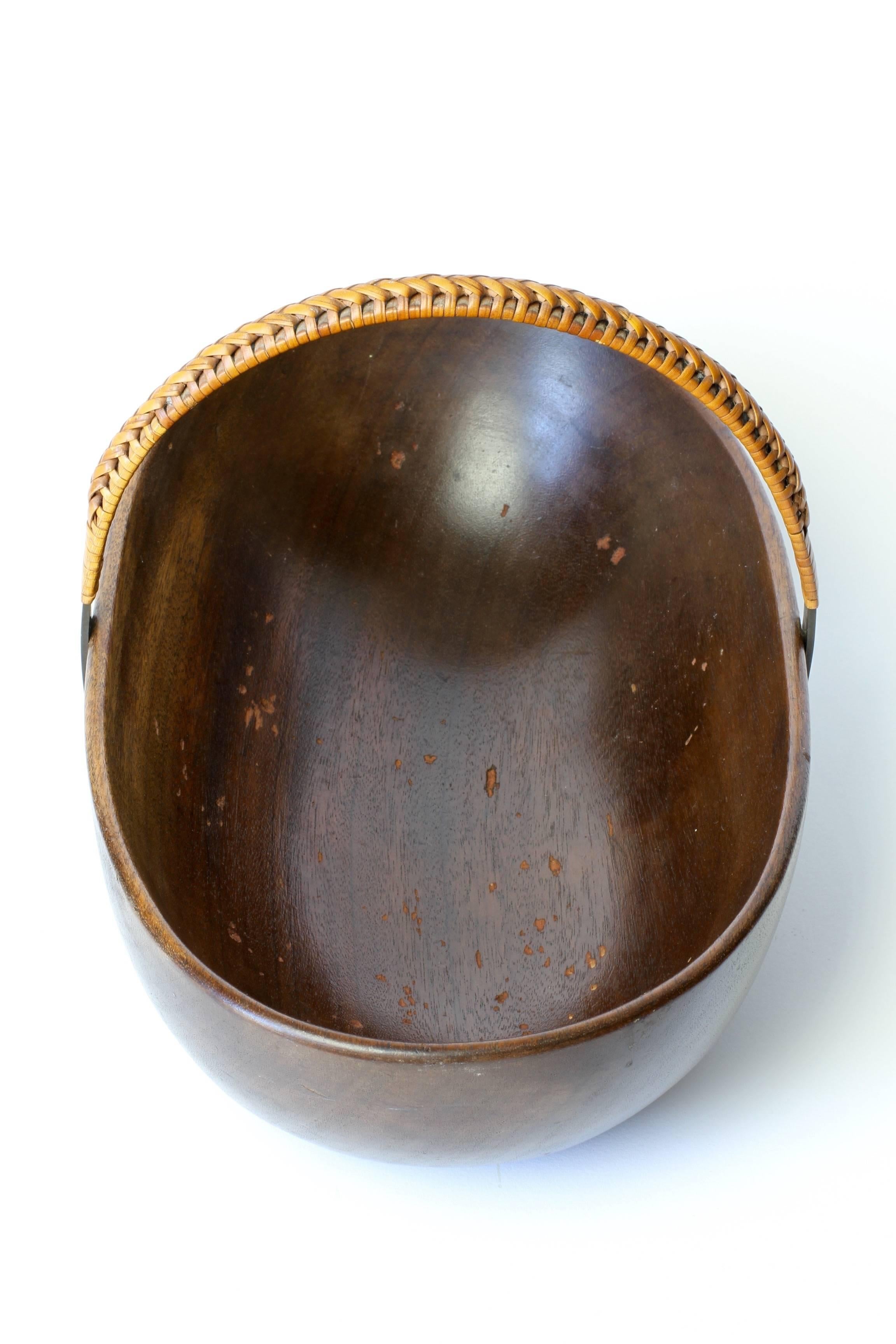 Brass Handmade Austrian Mahogany Nut or Fruit Bowl by Carl Auböck, Vienna, circa 1955