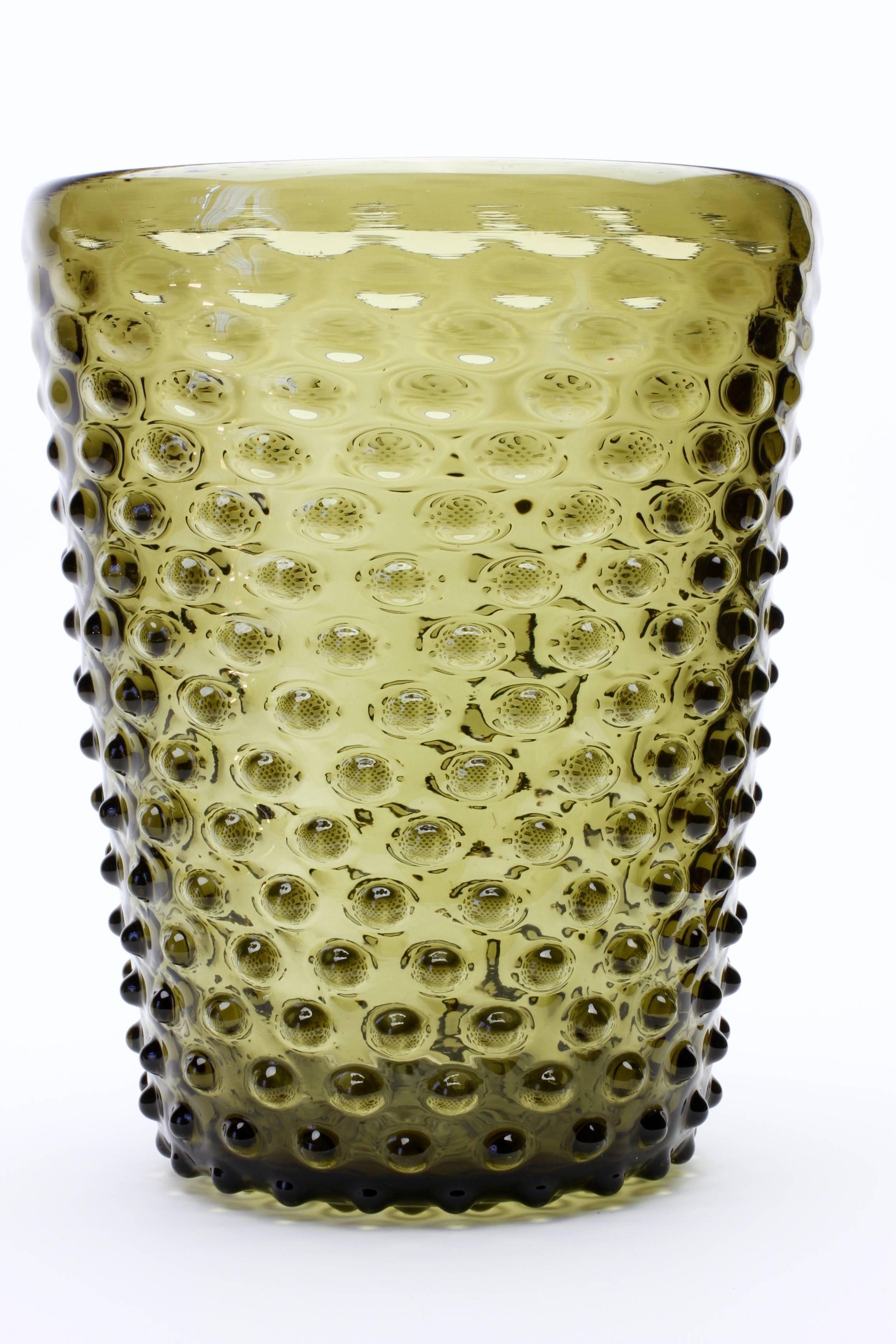 A beautiful and large midcentury 'Lenti' vase attributed to Empoli Glass, Italy, circa 1950. Empoli glass were based in Tuscany and produced wonderful glass of similar high quality to that of the Murano glass manufacturers. These 'Lenti' (meaning