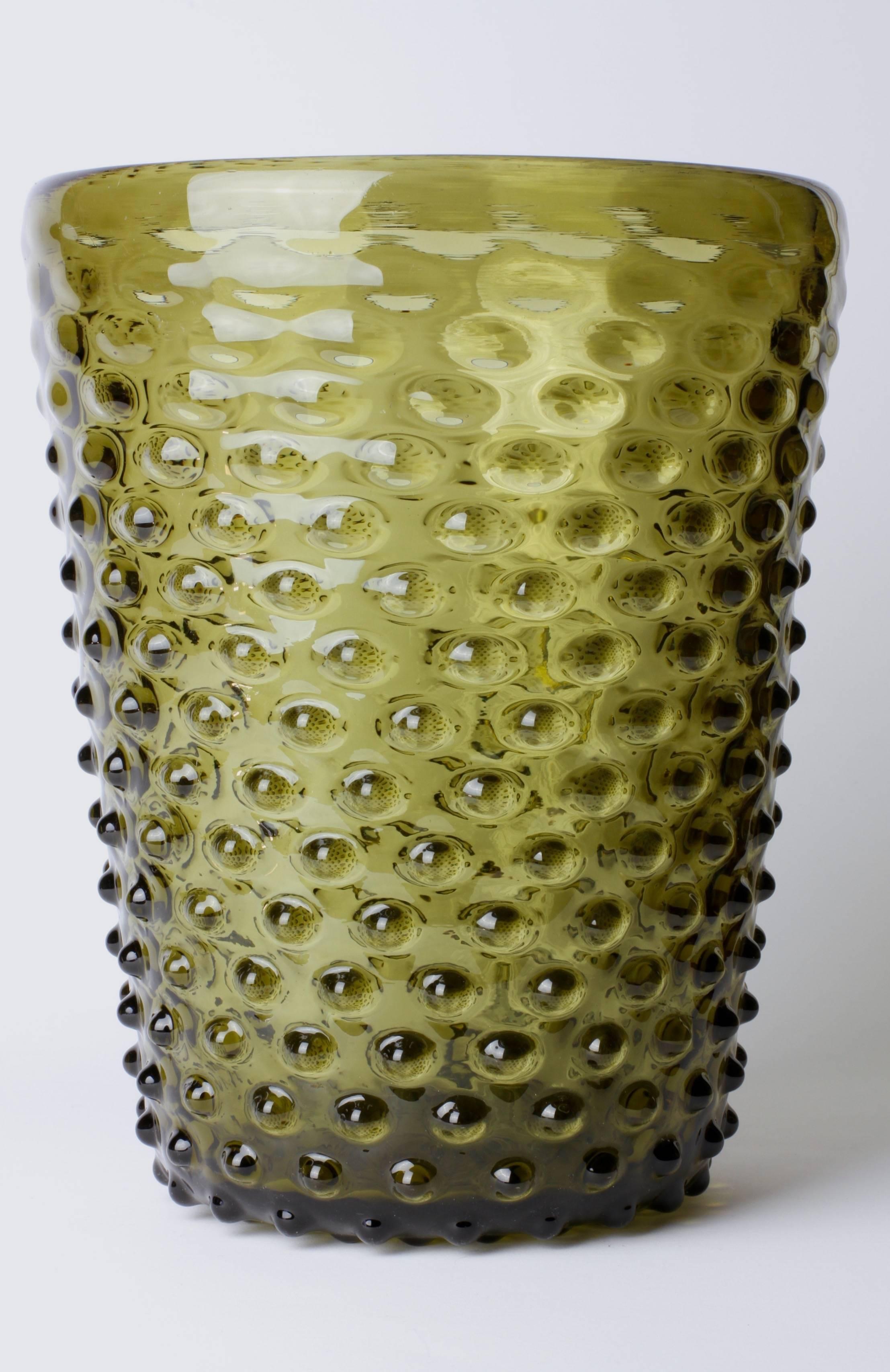 Mid-Century Modern 1950s Large Italian Green 'Lenti' Glass Vase Attributed to Empoli Glass