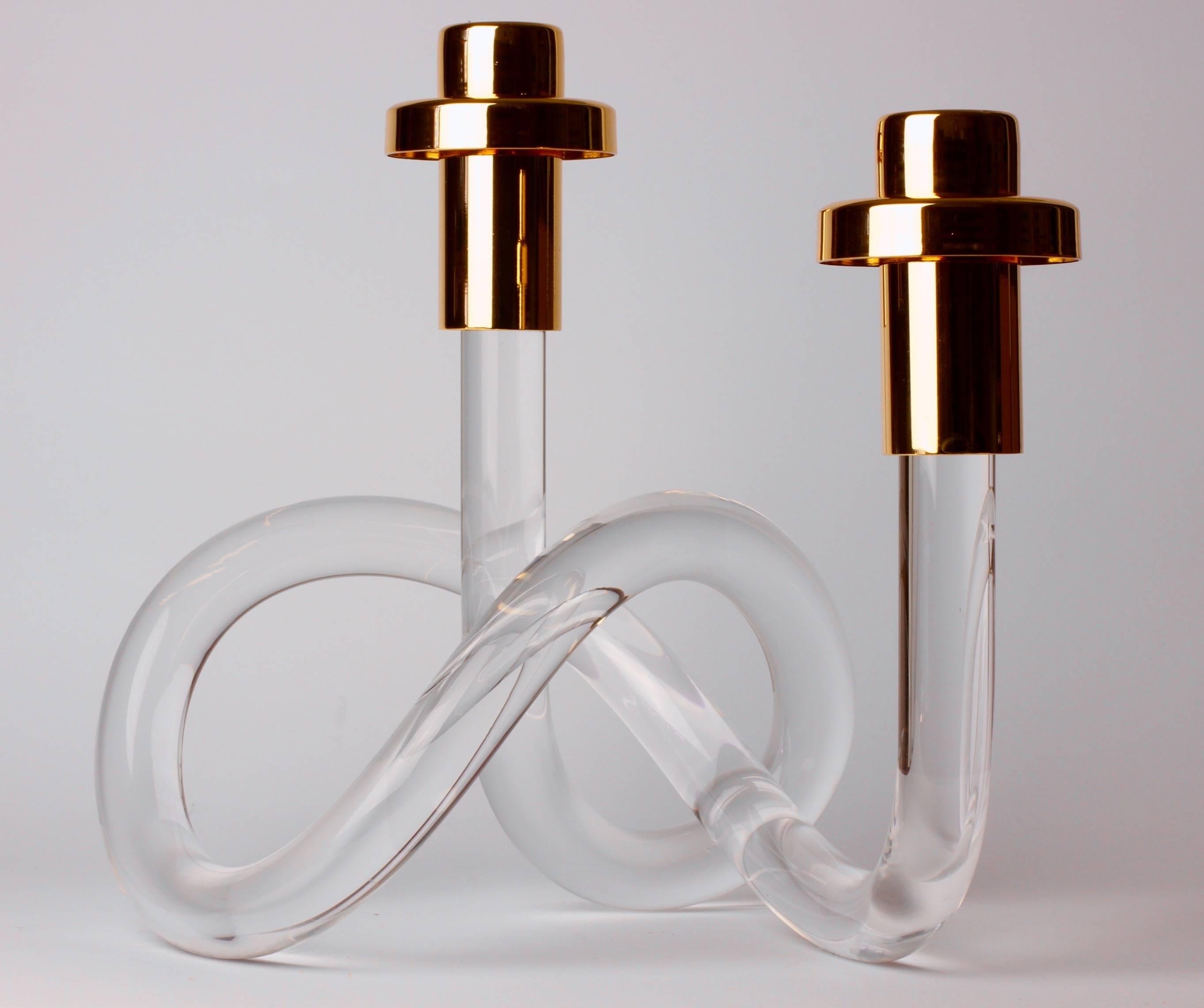 Mid-Century Modern Gold and Lucite Twisted Pretzel Candlestick Holder/Candelabra by Dorothy Thorpe