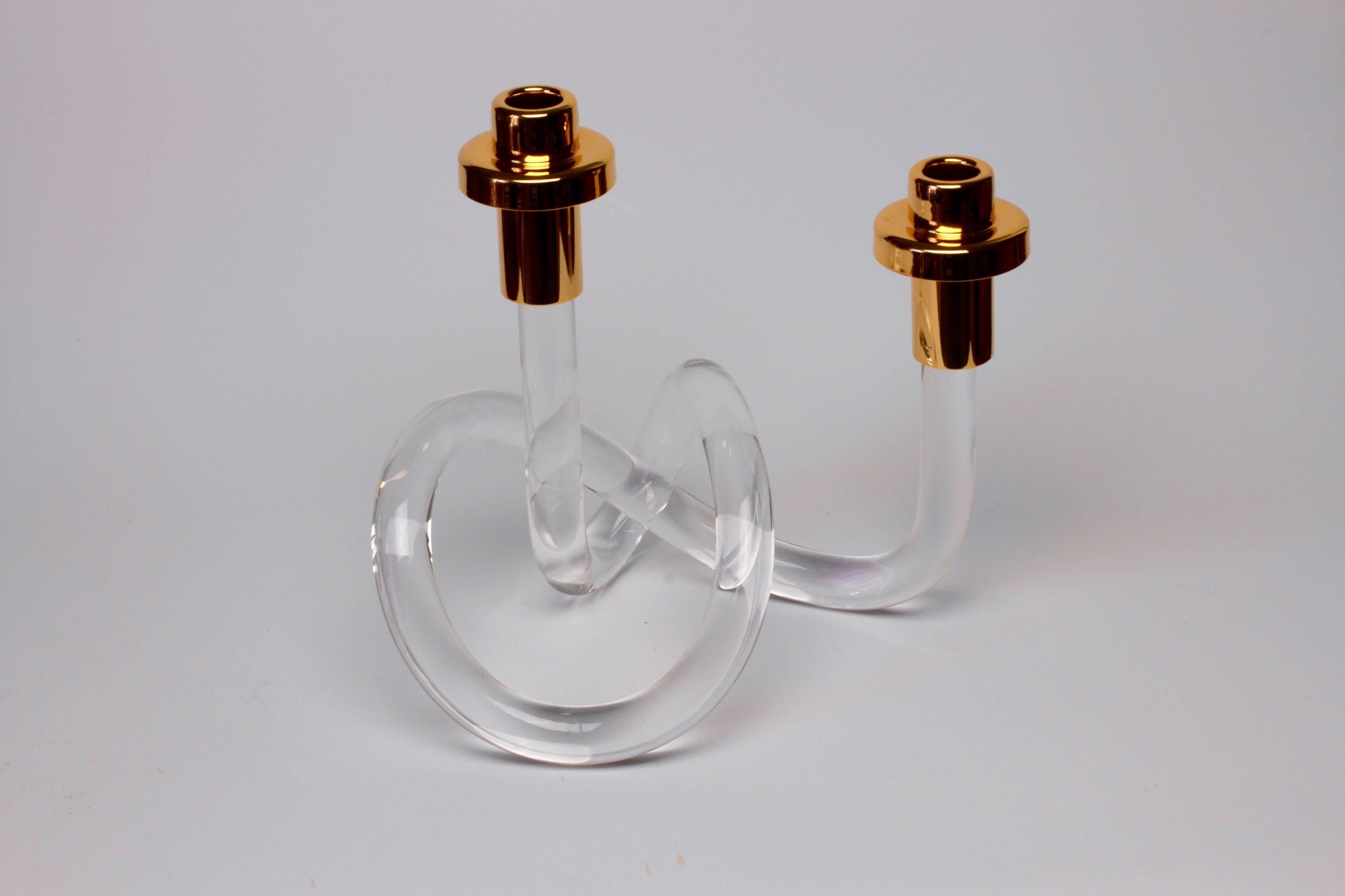 Gold and Lucite Twisted Pretzel Candlestick Holder/Candelabra by Dorothy Thorpe In Excellent Condition In Landau an der Isar, Bayern