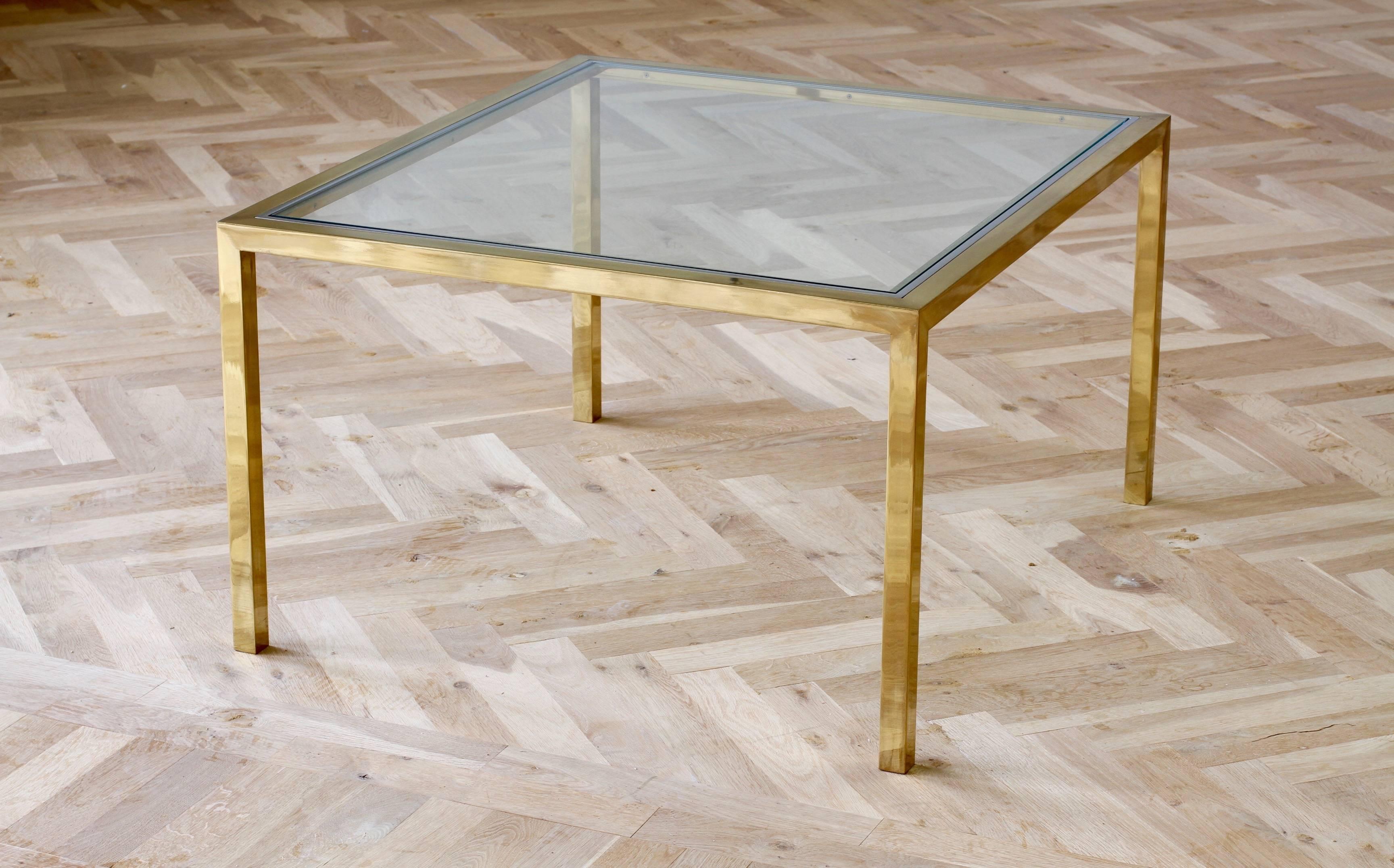 Mid-Century Modern Large Brass and Chrome Mid-Century Coffee Table attributed to Maison Jansen