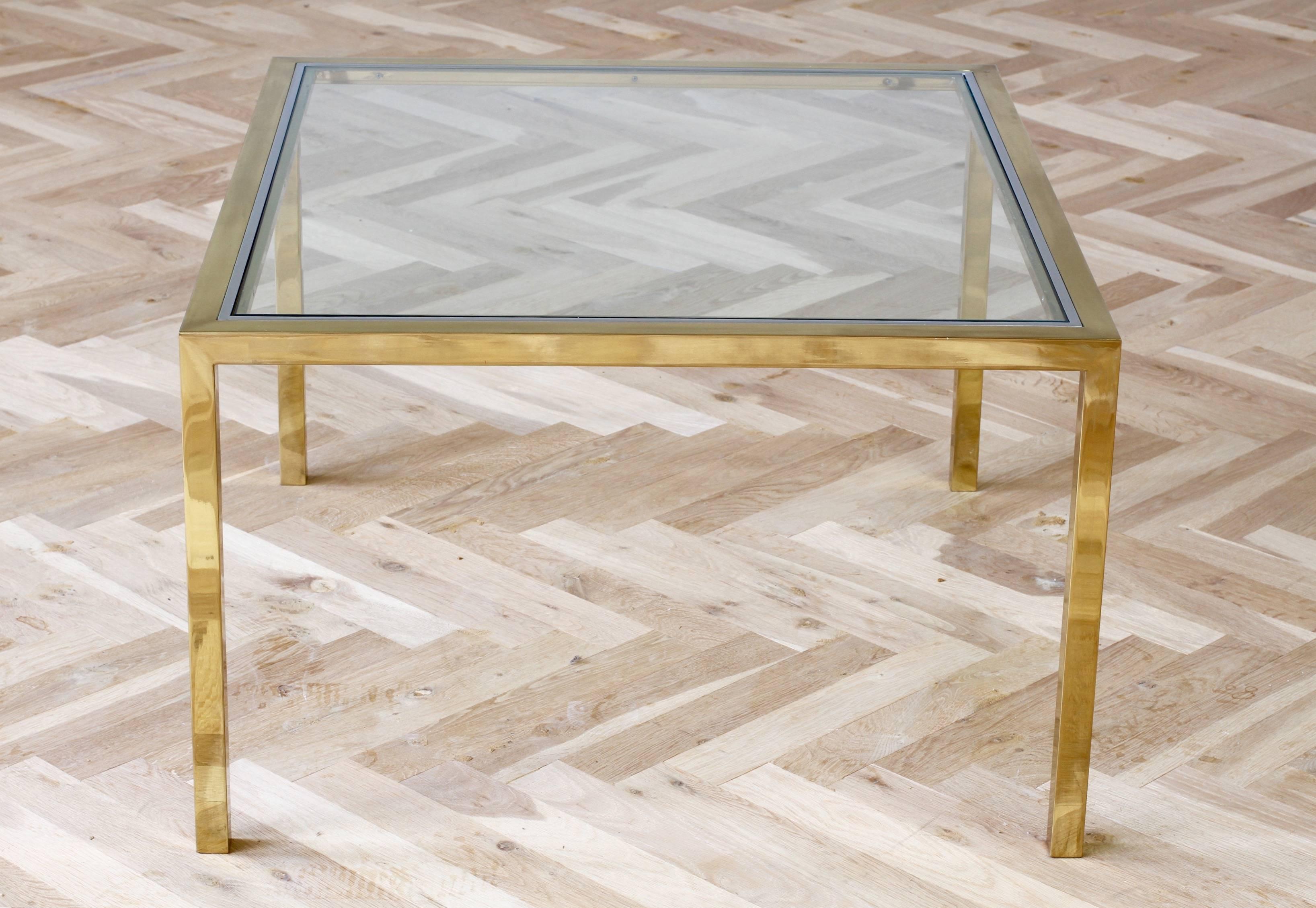 French Large Brass and Chrome Mid-Century Coffee Table attributed to Maison Jansen