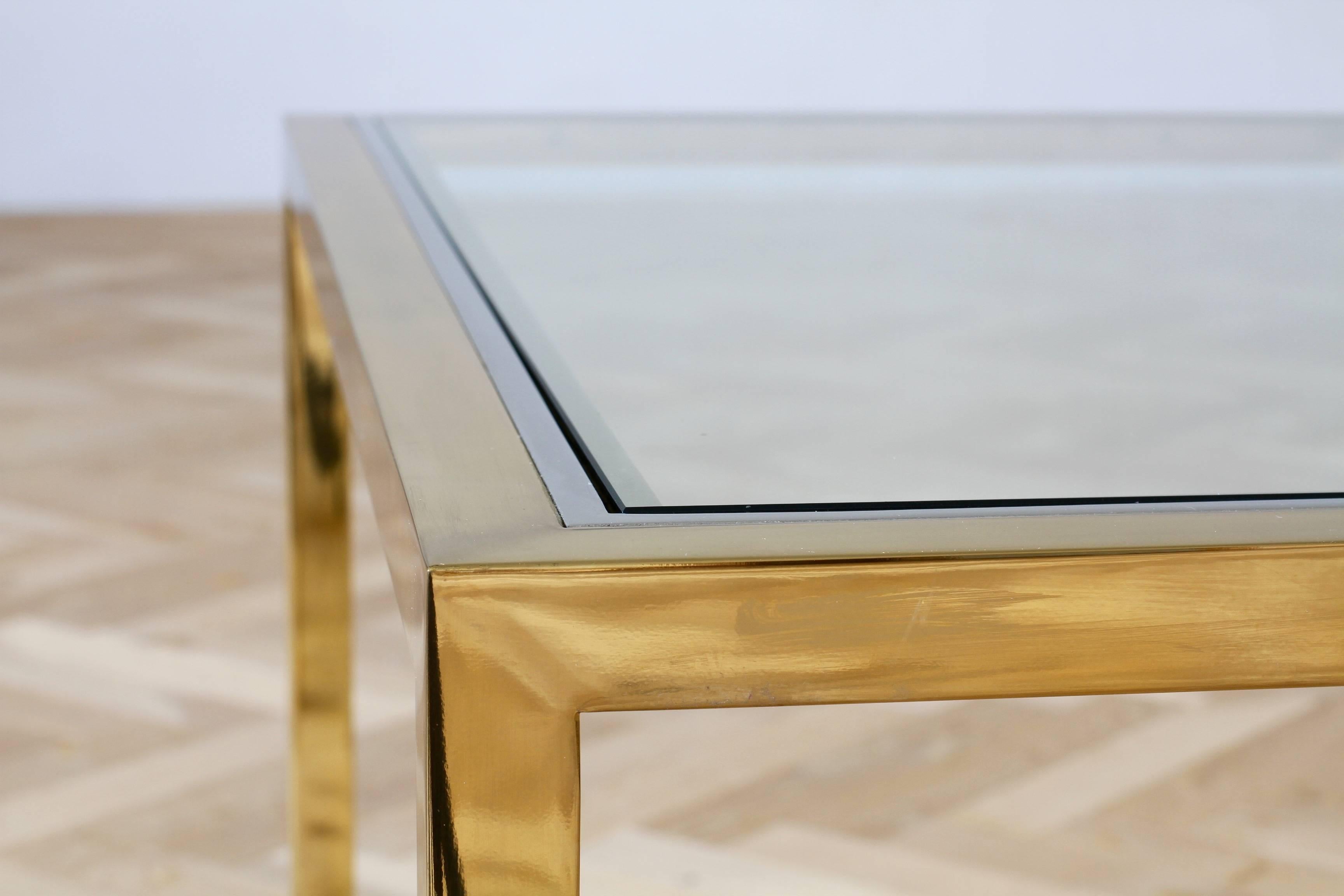 Metal Large Brass and Chrome Mid-Century Coffee Table attributed to Maison Jansen