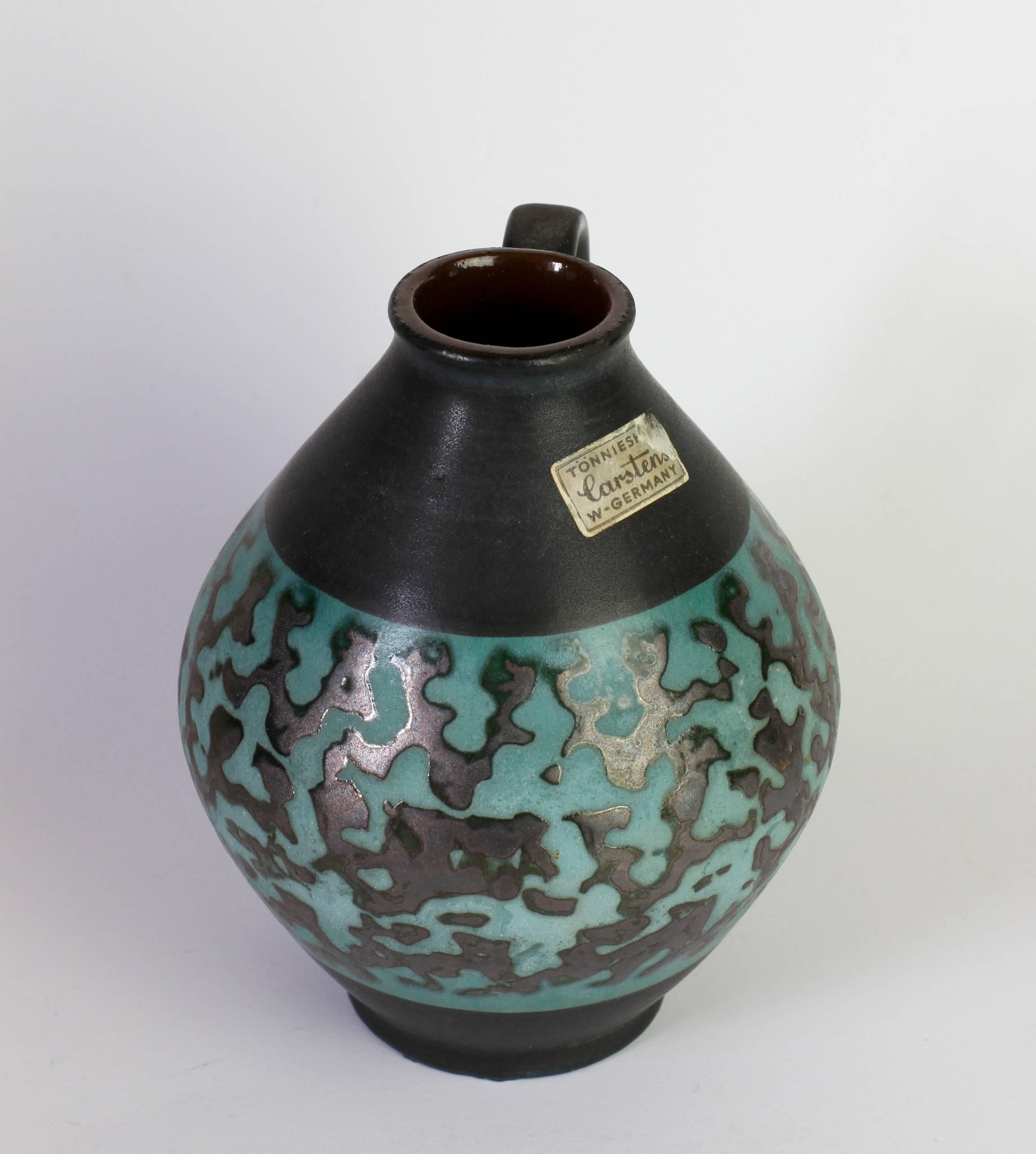 Ceramic Petite Vintage Mid-Century Graphite and Green Glazed Vase by Carstens, 1950s