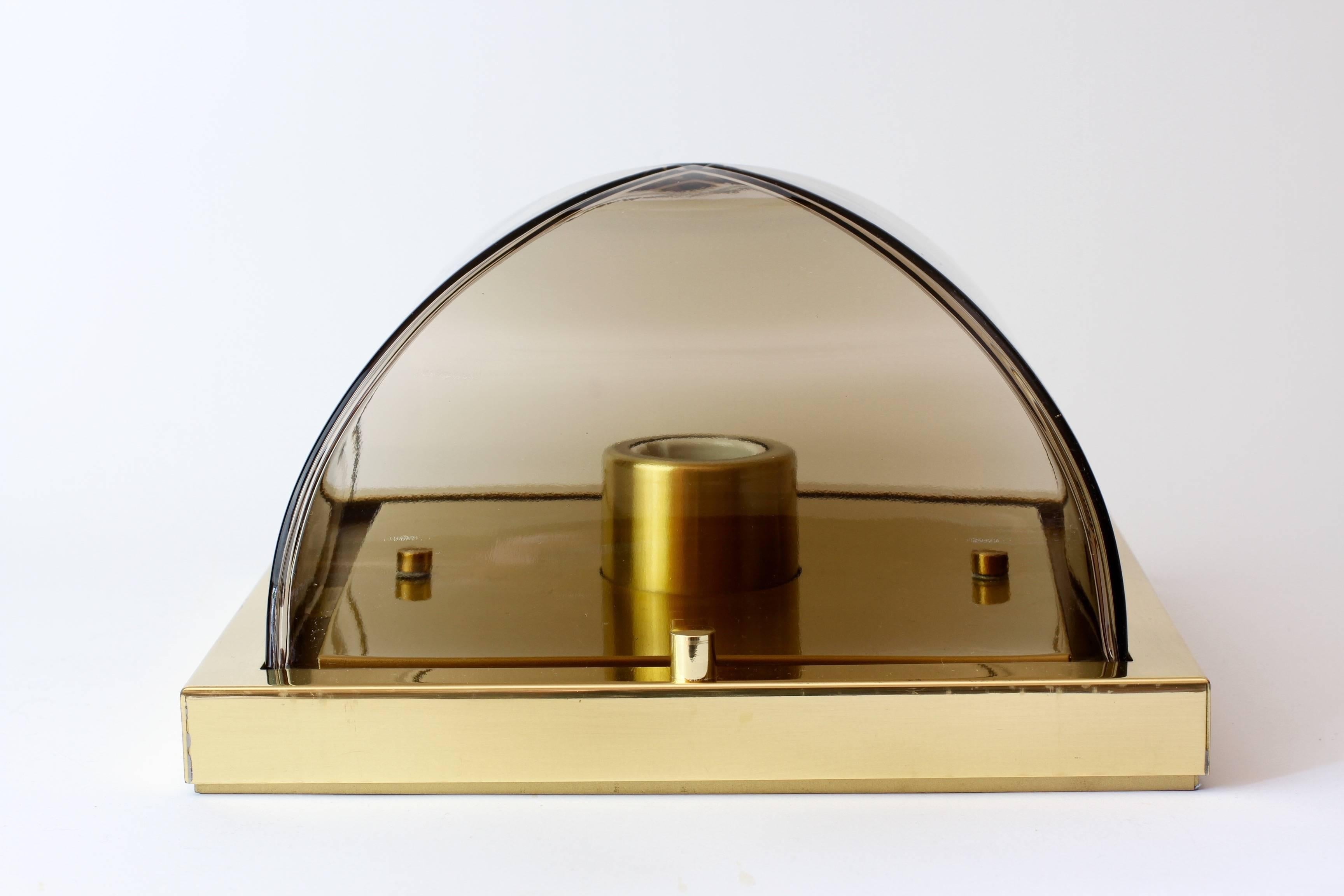 German Segmented Smoked Topaz Glass and Brass Flush Mount Vanity Sconce by Limburg 