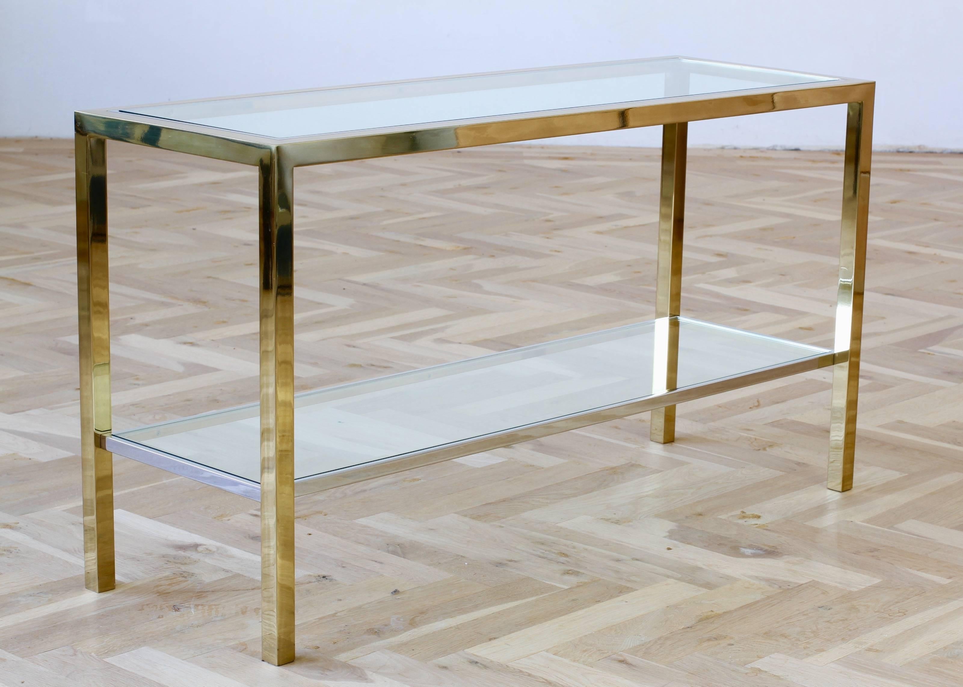 Mid-Century Modern Brass & Chrome Bi-color Two-Tiered Double Shelved Console Table by Maison Jansen