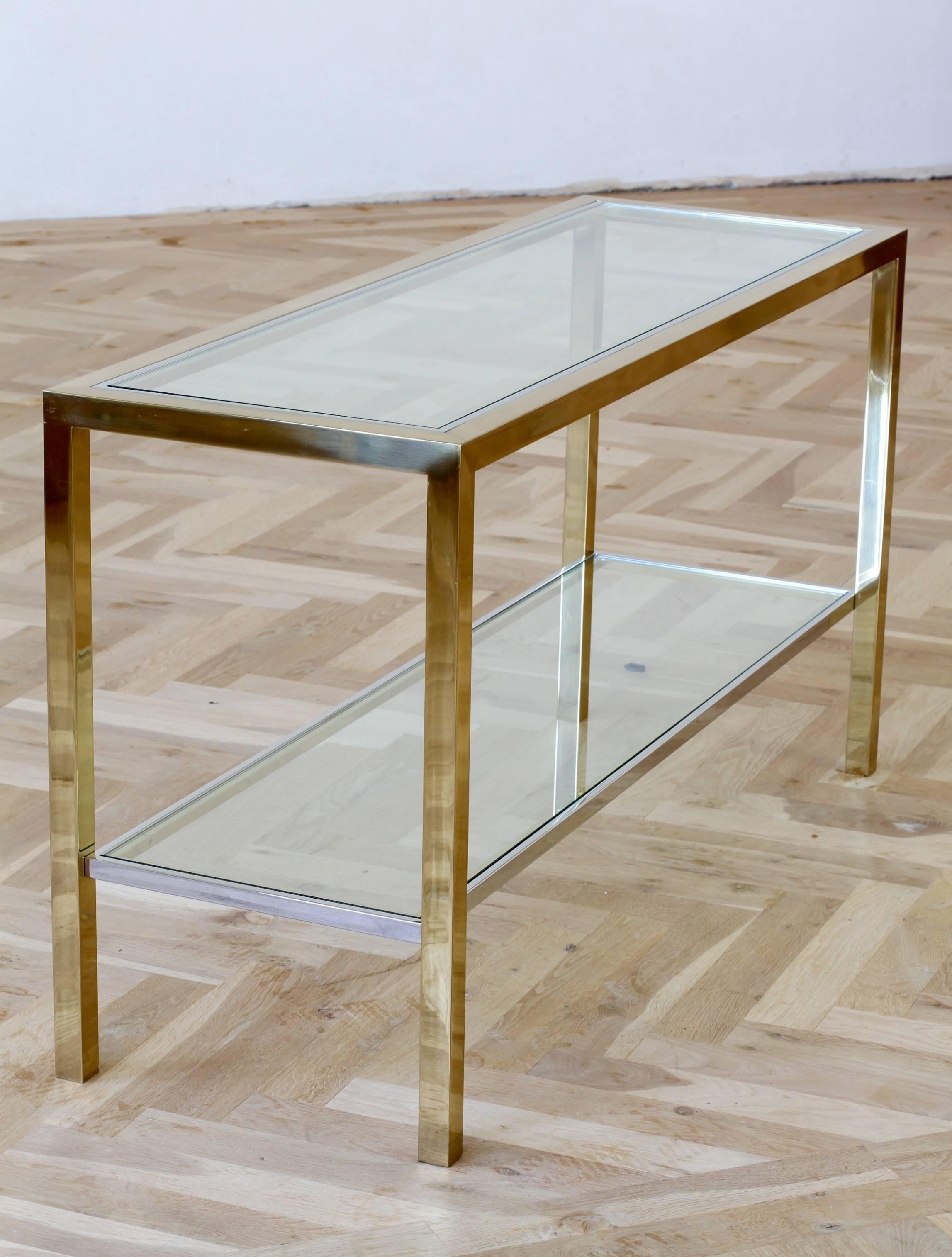 French Brass & Chrome Bi-color Two-Tiered Double Shelved Console Table by Maison Jansen