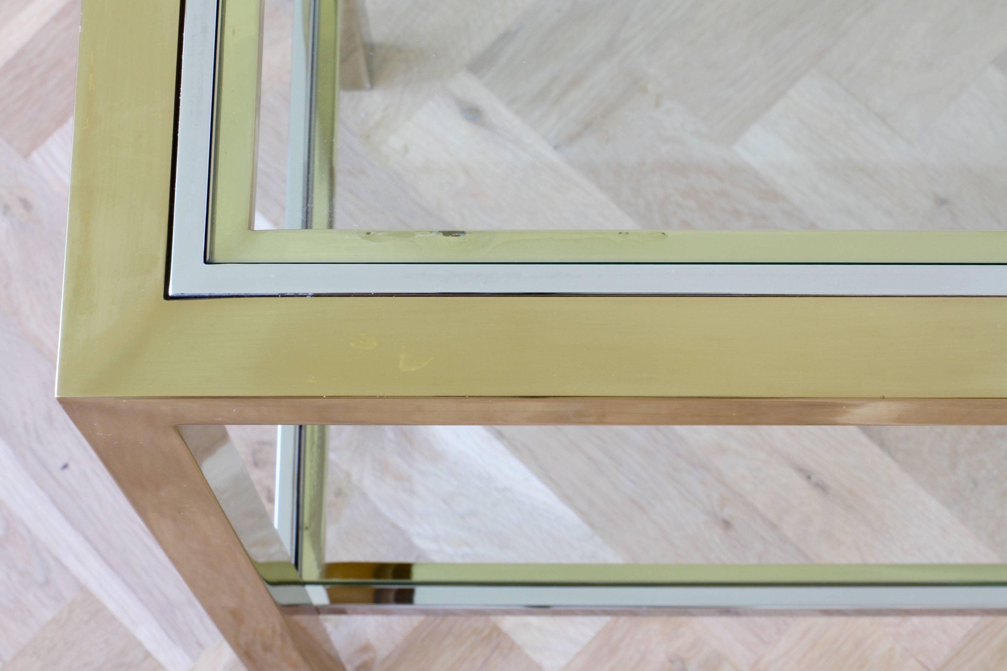 Brass & Chrome Bi-color Two-Tiered Double Shelved Console Table by Maison Jansen 2