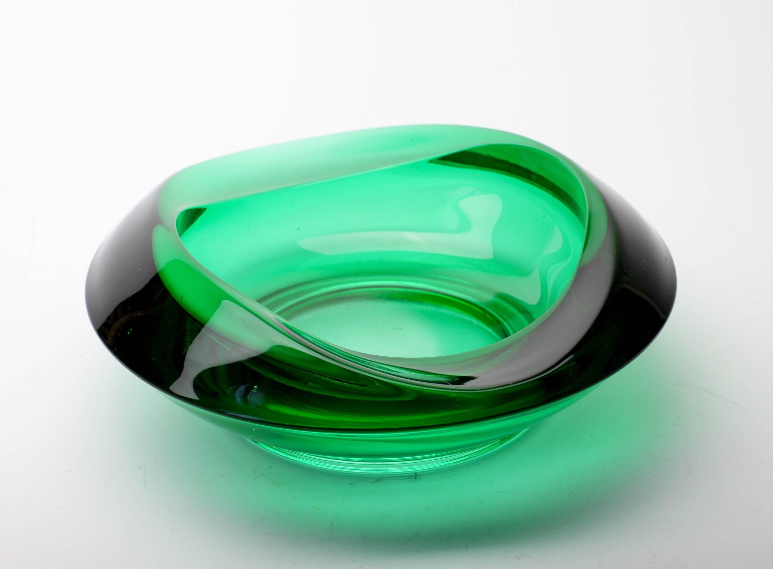 Pressed Sklo Union Czech Green Glass Bowl Designed by Rudolf Jurnikl for Rosice Glass
