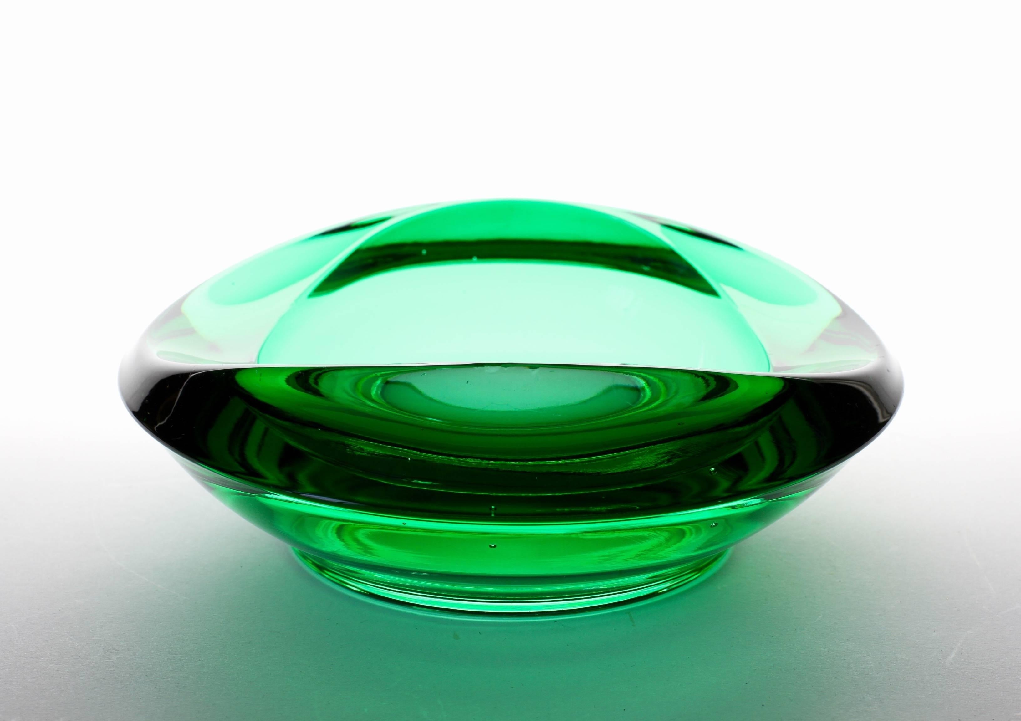 Sklo Union Czech Green Glass Bowl Designed by Rudolf Jurnikl for Rosice Glass 1