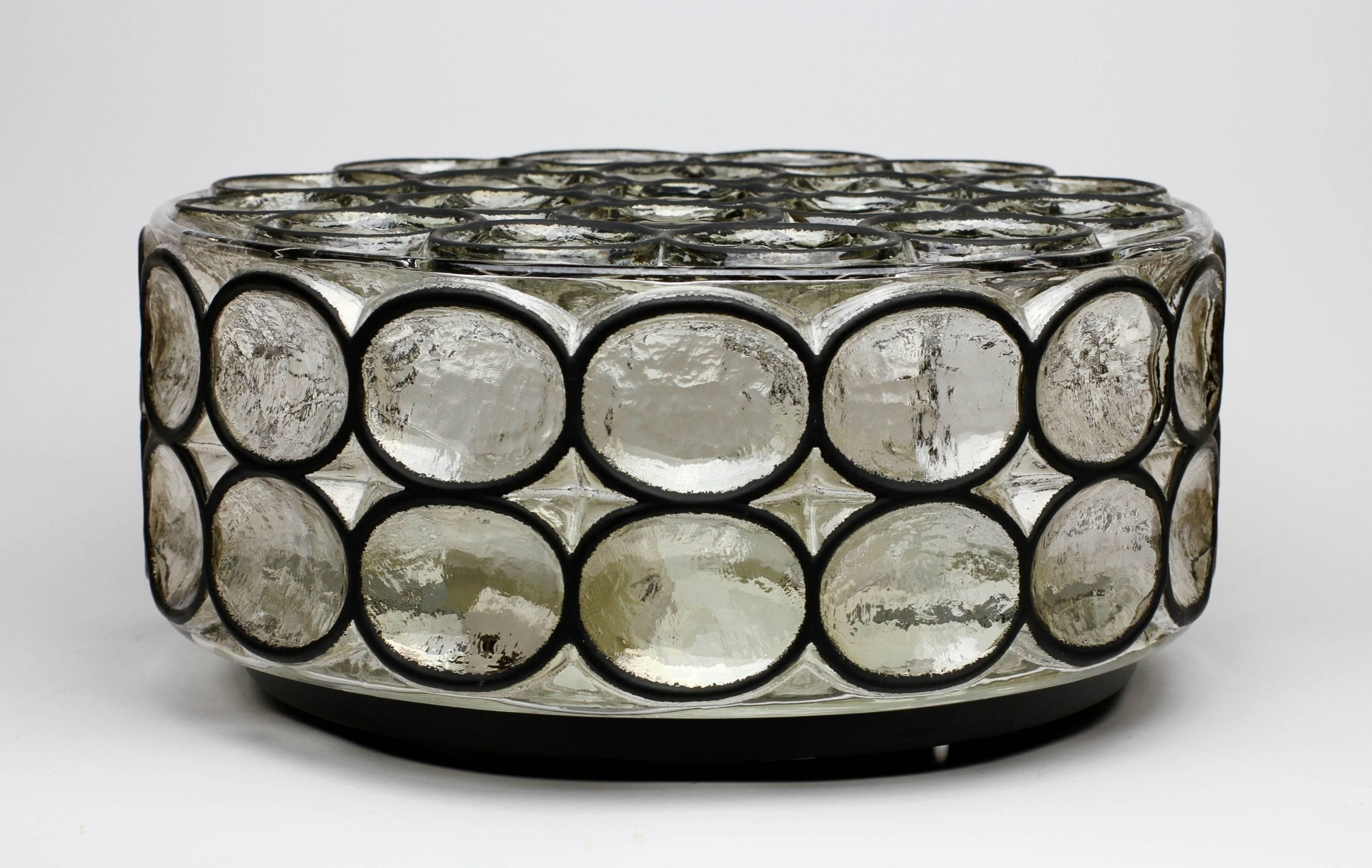 20th Century Large Circular Iron Rings & Glass Flush Mount Light or Sconce by Limburg, 1960s