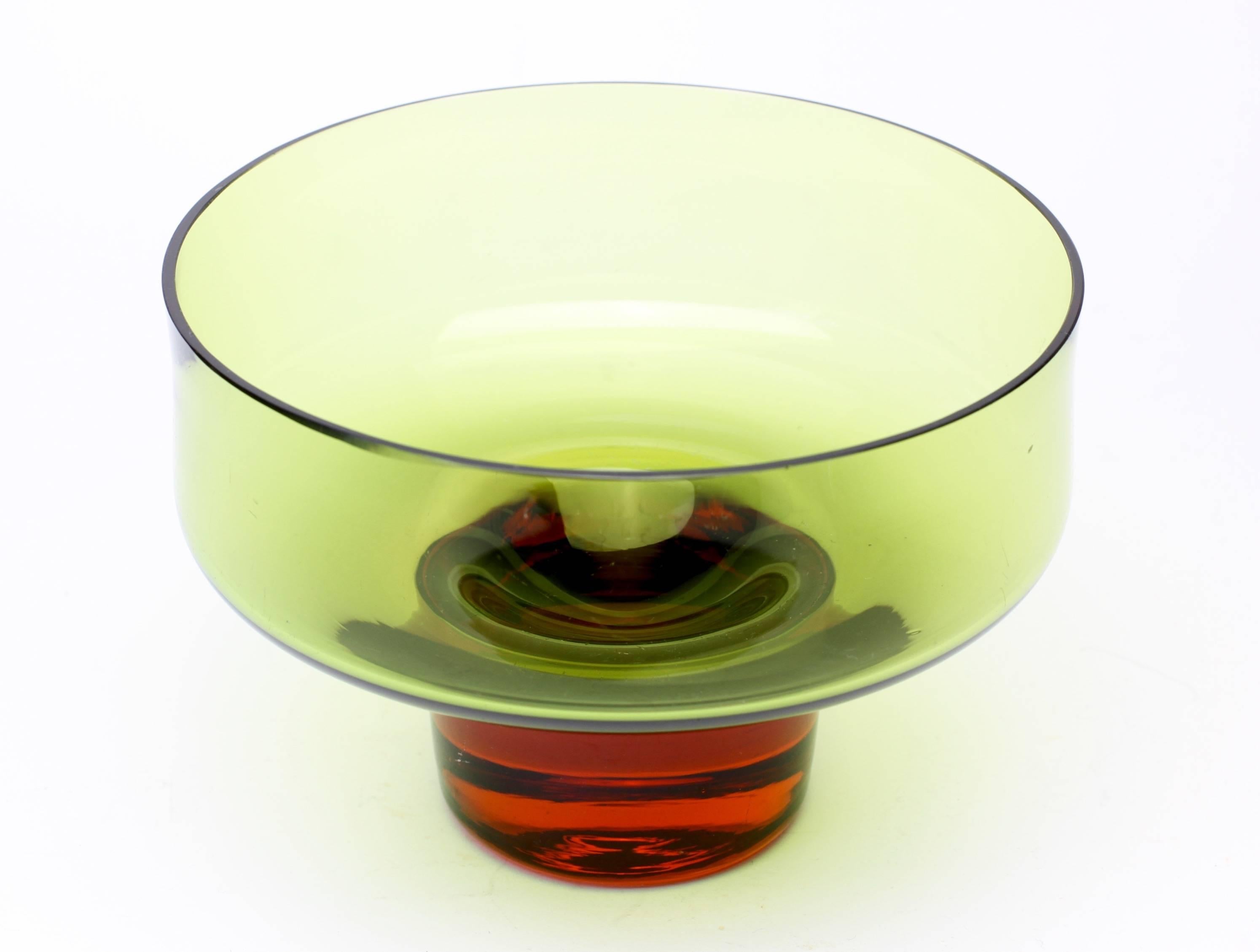Mid-Century Modern Swedish Mid-Century Green and Amber Toned Glass Bowl by Bo Borgström for Aseda