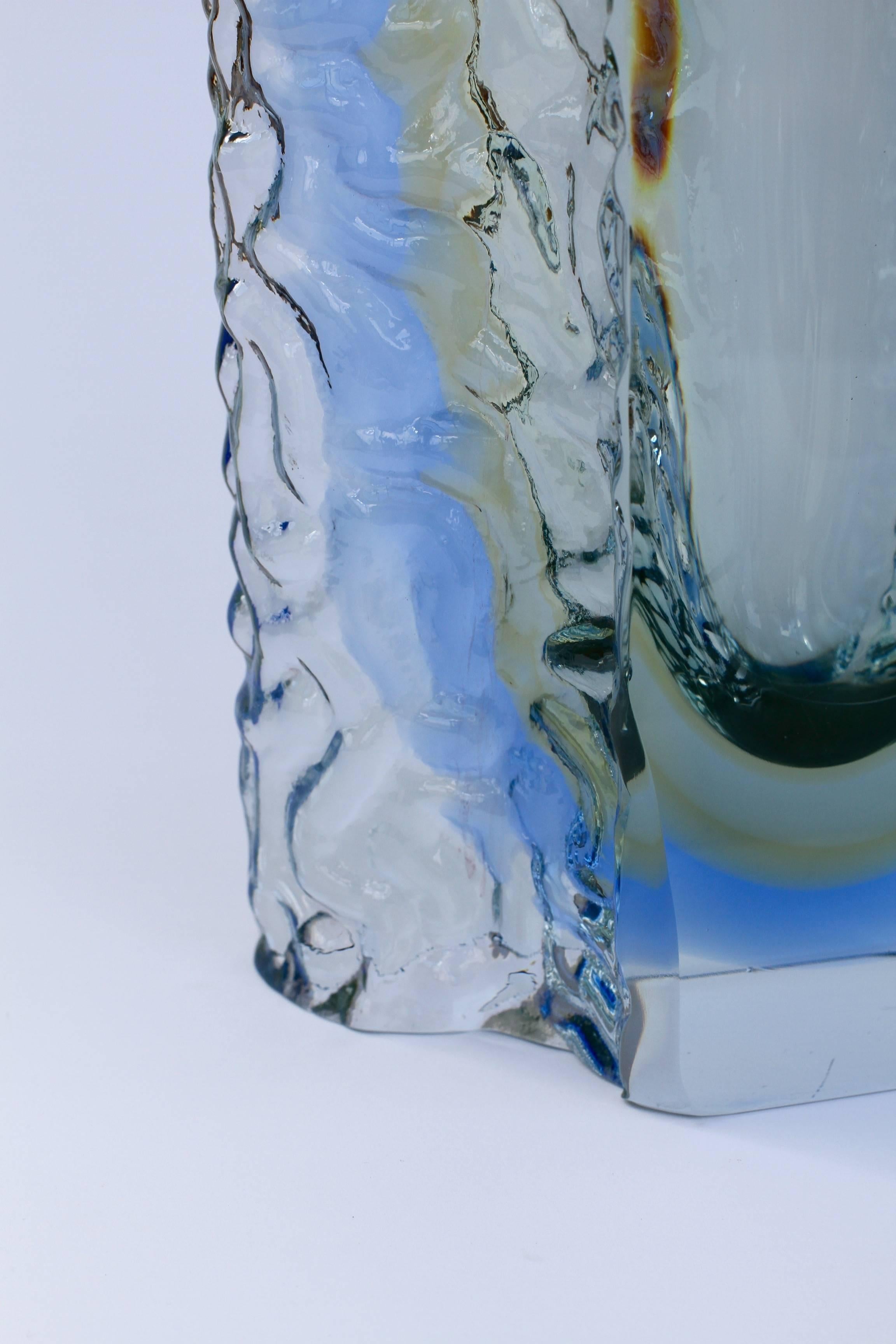 Large Textured Murano 'Sommerso' Blue Ice Glass Vase Attributed to Mandruzzato 1