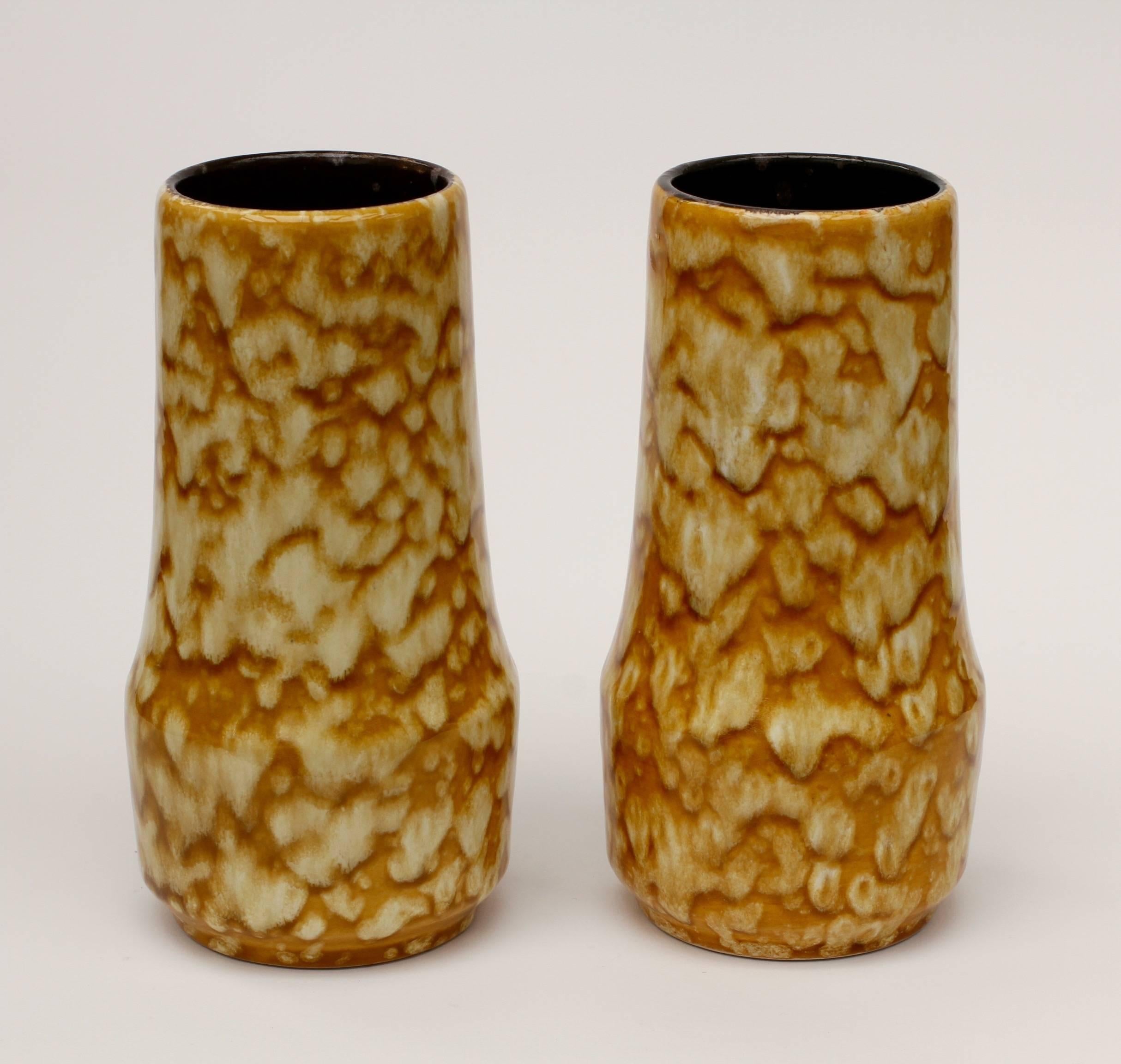 Mid-Century Modern Pair of West German Mid-Century Yellow Lava Glaze Vases by Scheurich, circa 1965 For Sale