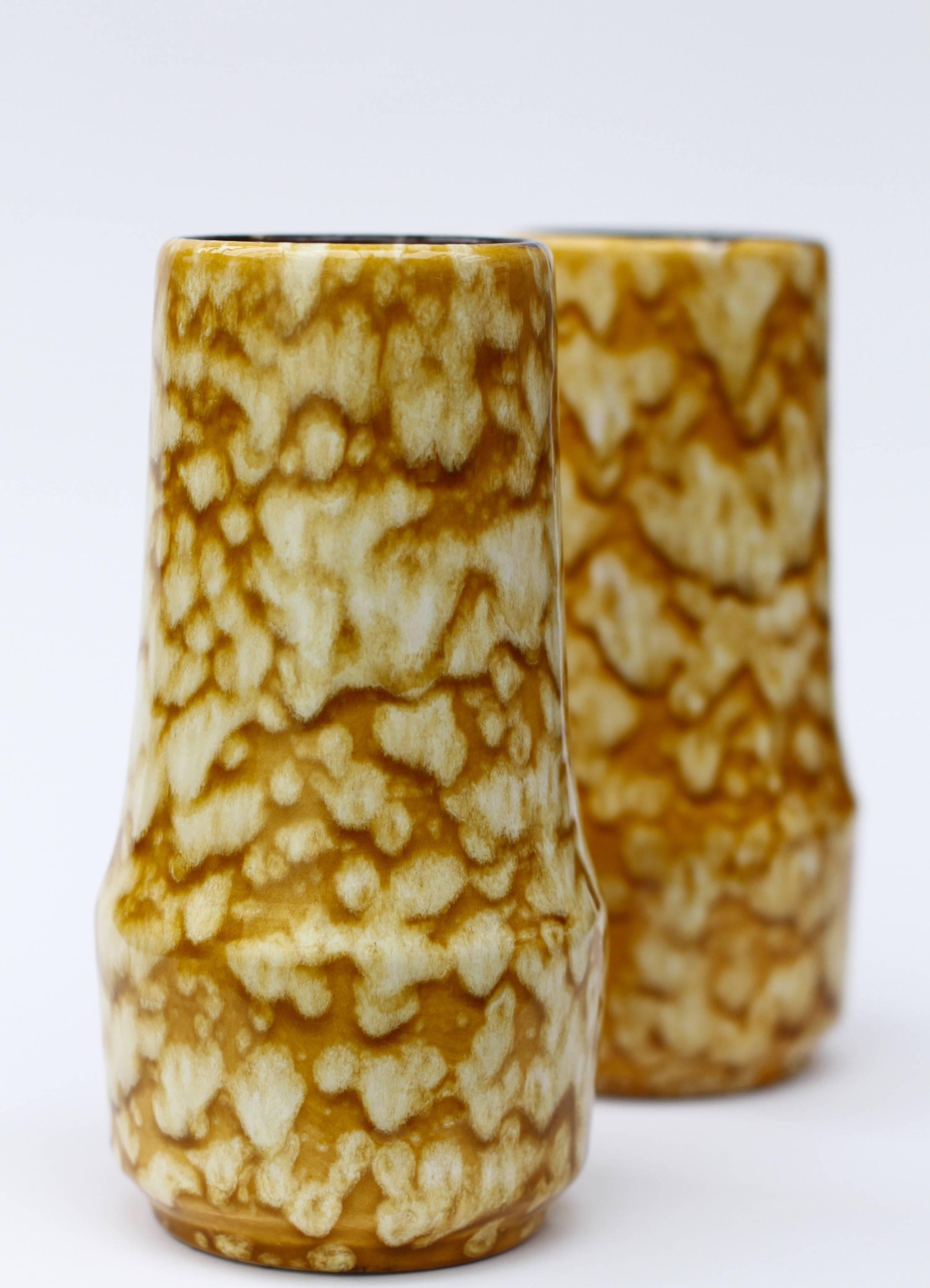 Clay Pair of West German Mid-Century Yellow Lava Glaze Vases by Scheurich, circa 1965 For Sale