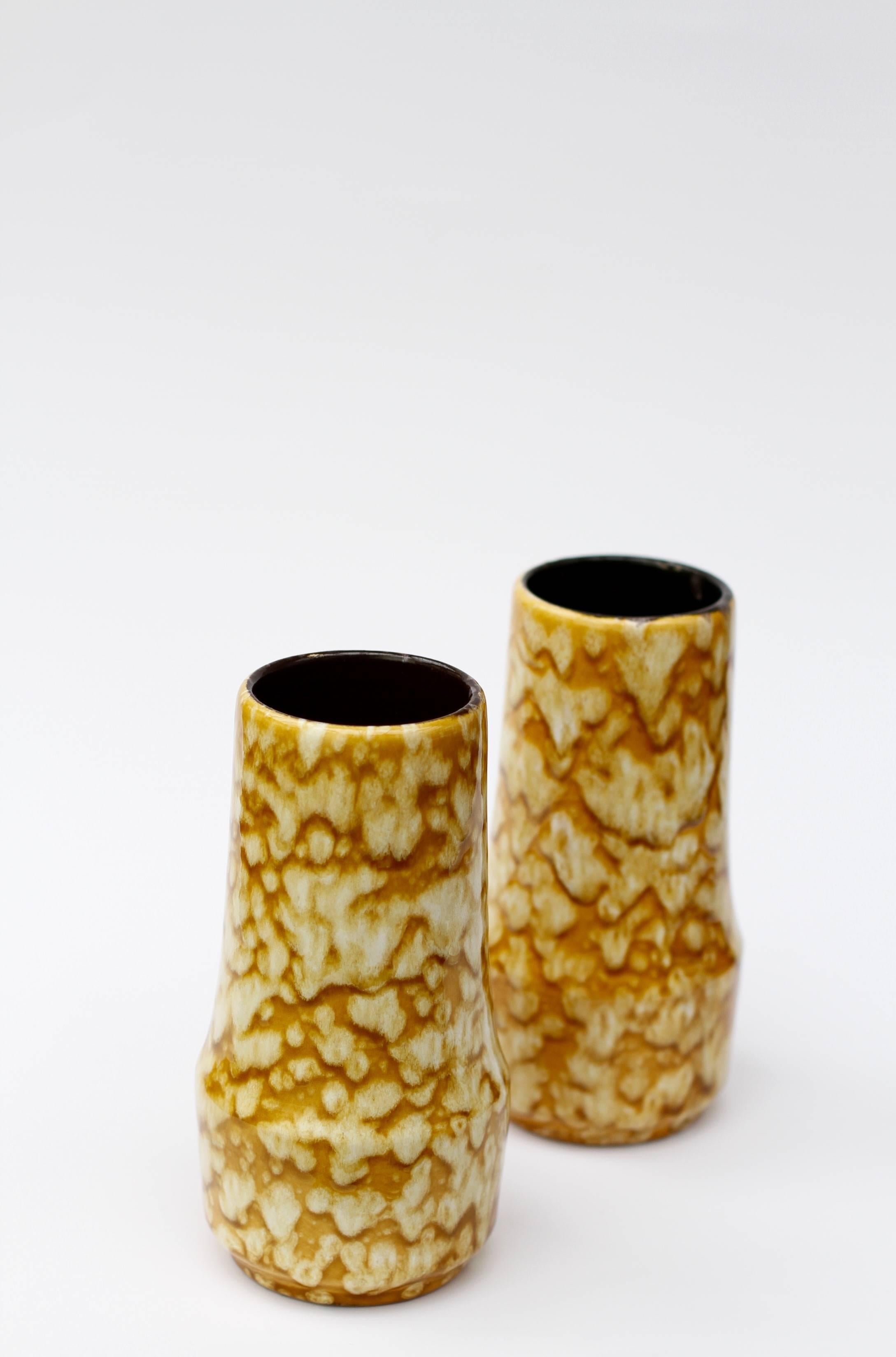 Pottery Pair of West German Mid-Century Yellow Lava Glaze Vases by Scheurich, circa 1965 For Sale