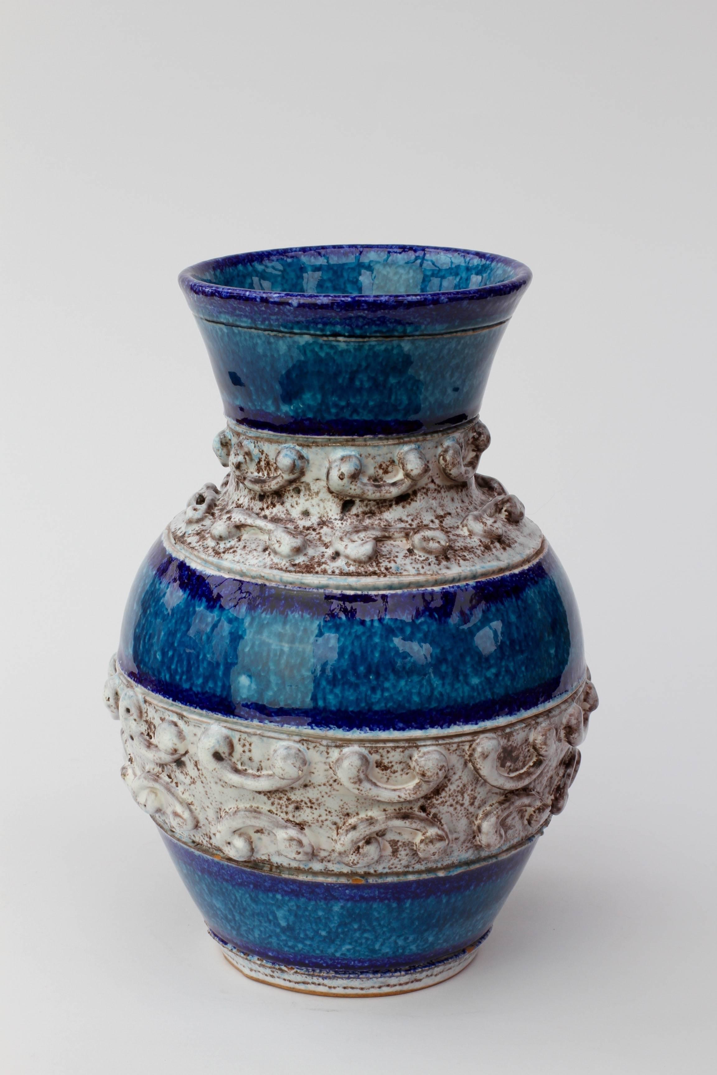 Mid-Century Modern Midcentury Blue Italian Ceramic Vase by Fratelli Fanciullacci, circa 1960