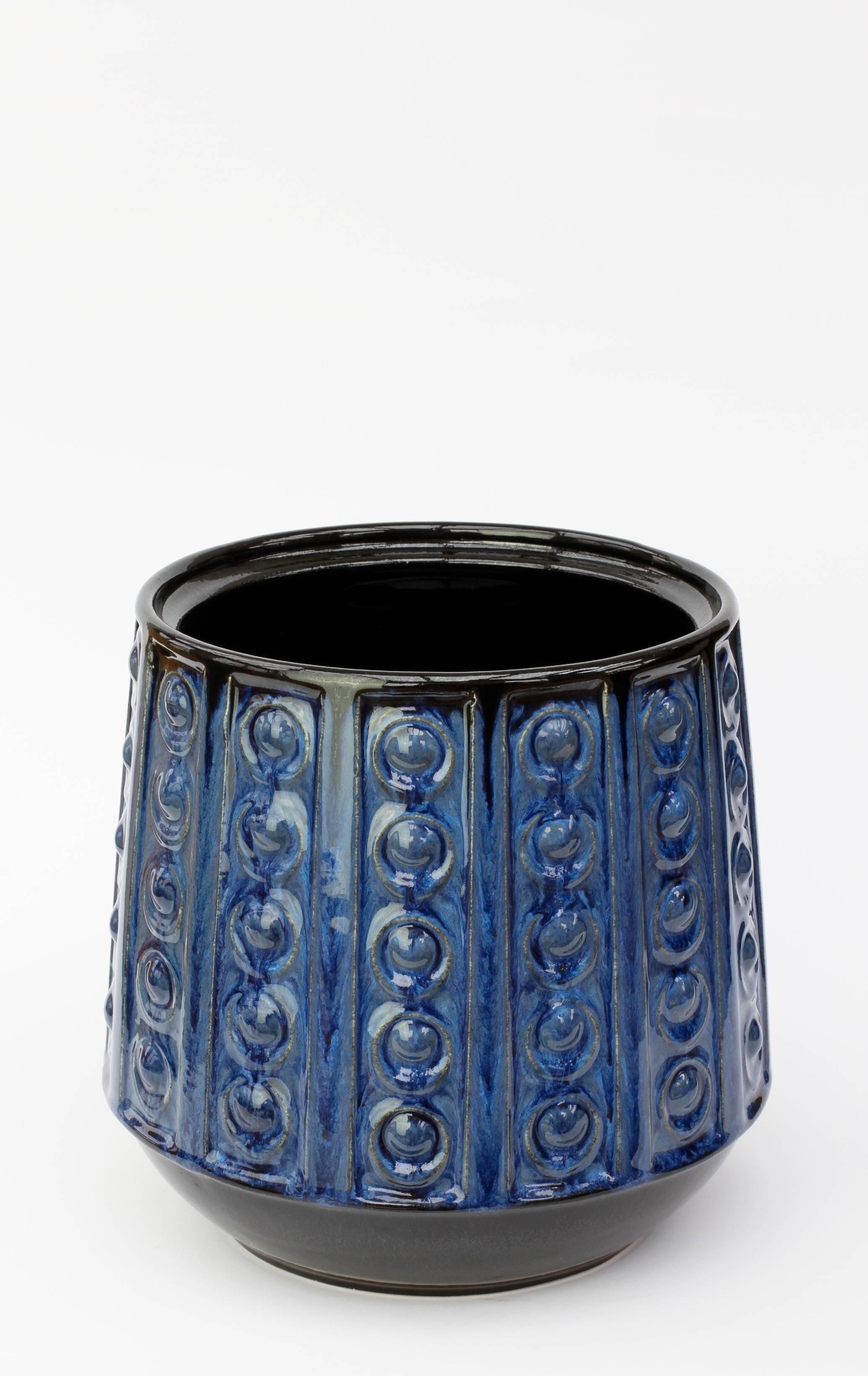 Glazed Textured Blue Mid-Century West German Vase or Pot by Jasba Pottery, circa 1970