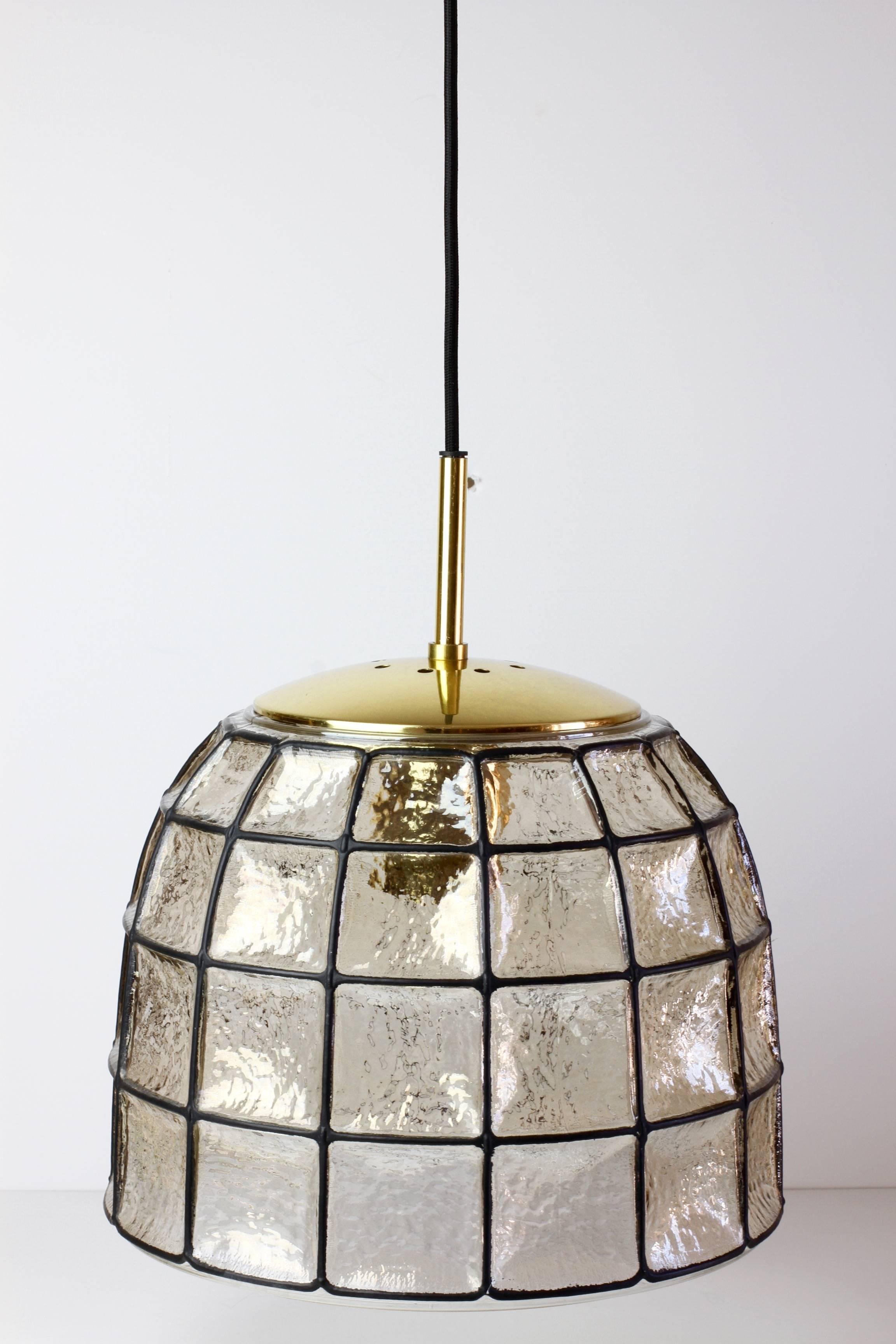 Mid-Century Modern One of a Pair 1960s Black Iron & Glass Honeycomb Bell Pendant Lights by Limburg