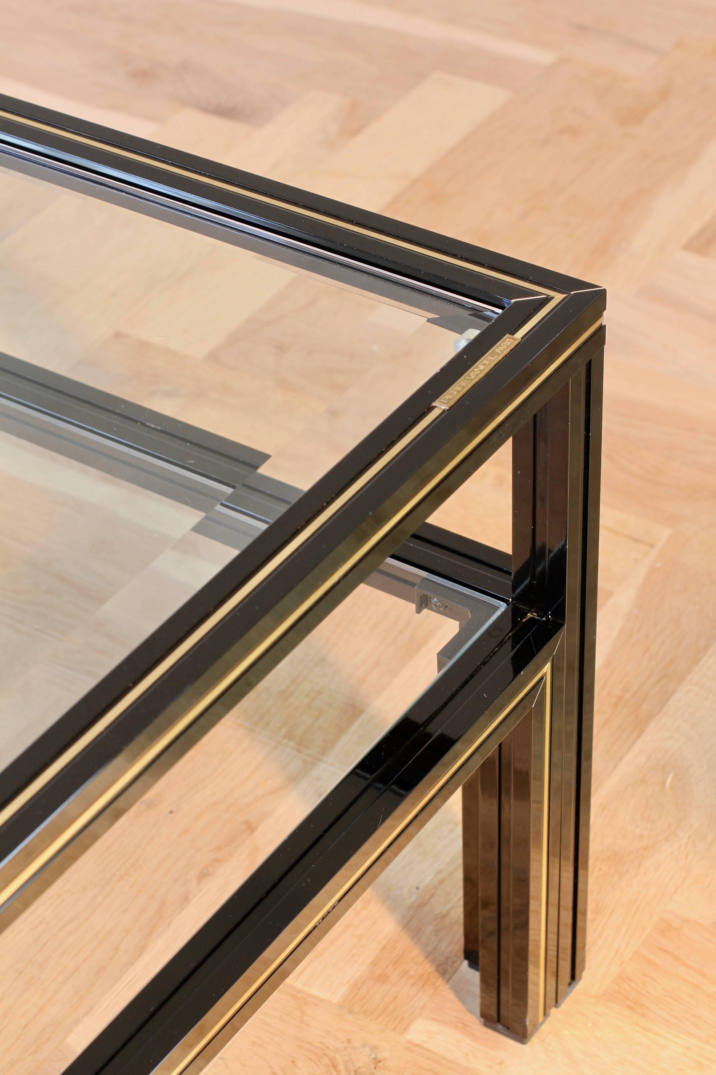 Pierre Vandel Signed Large Black and Gold Two-Tiered Square Coffee Table, 1980s In Good Condition In Landau an der Isar, Bayern