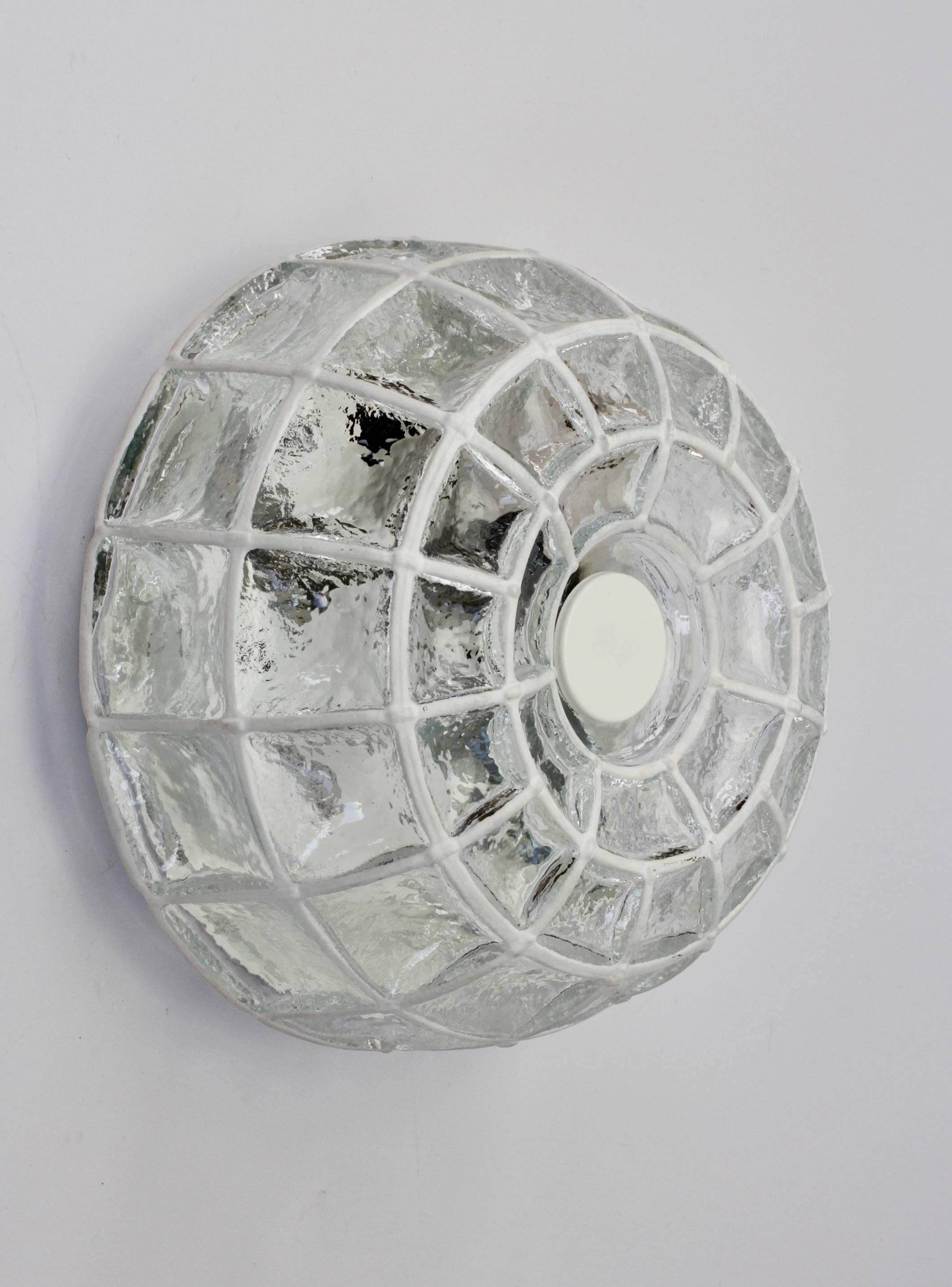 Mid-Century Modern Vintage 1960s White Iron and Glass Honeycomb Domed Wall Light or Lamp by Limburg