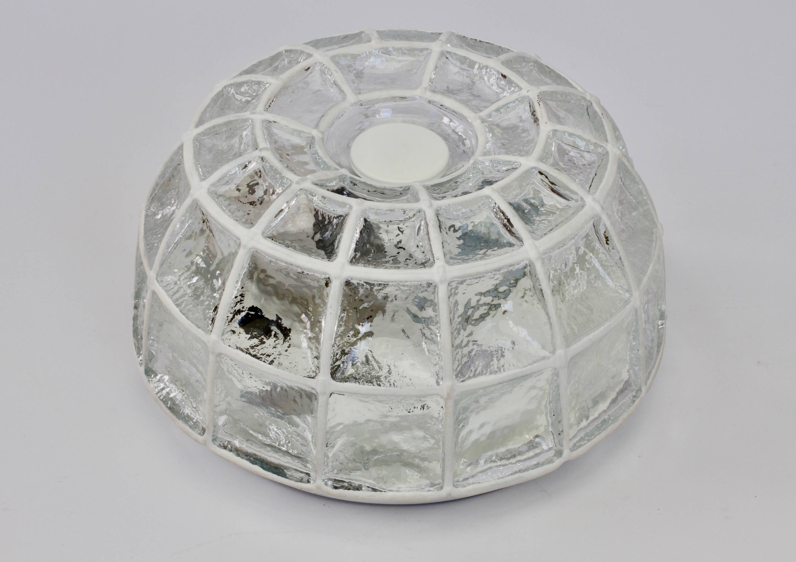 German Vintage 1960s White Iron and Glass Honeycomb Domed Wall Light or Lamp by Limburg