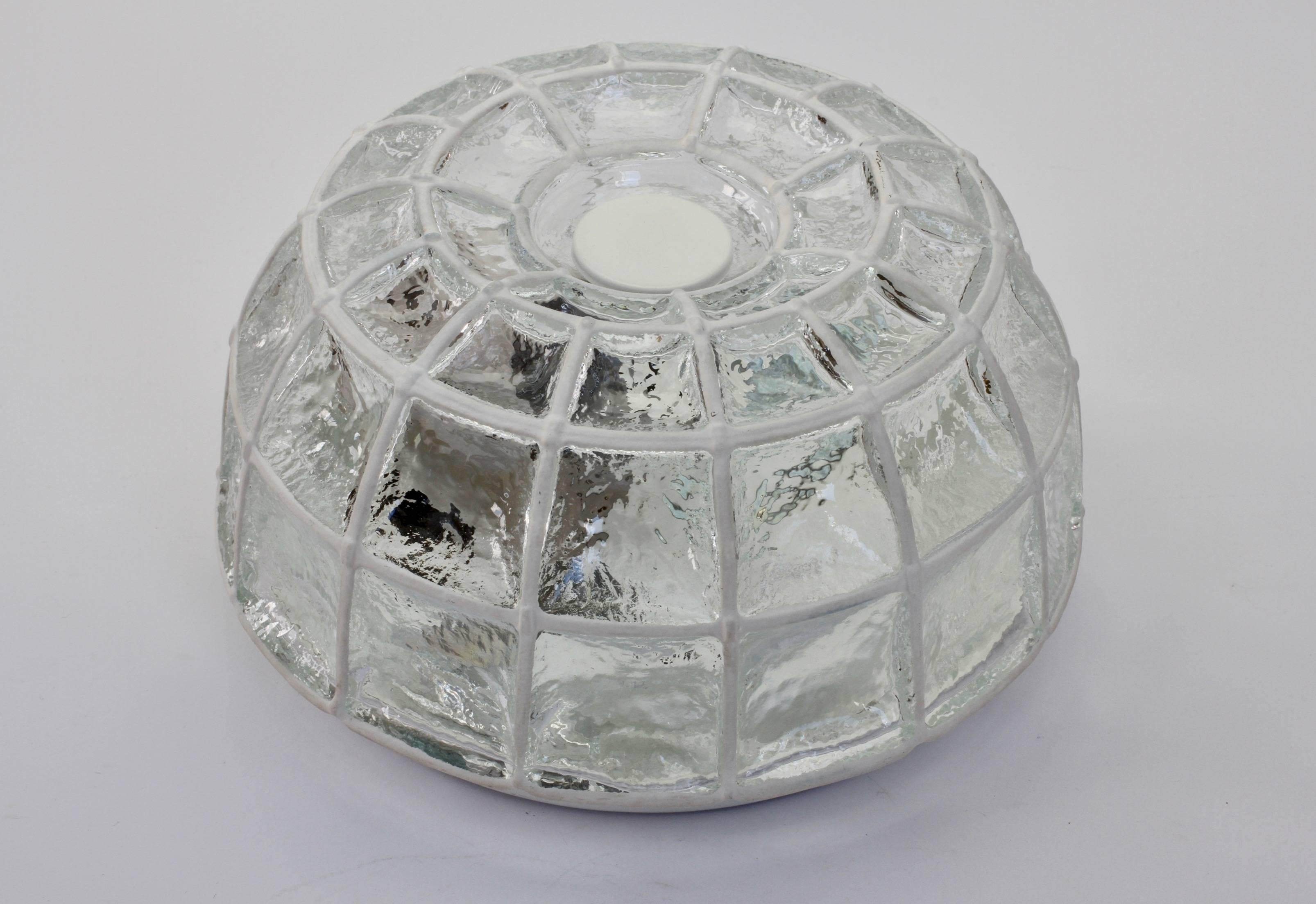 Molded Vintage 1960s White Iron and Glass Honeycomb Domed Wall Light or Lamp by Limburg