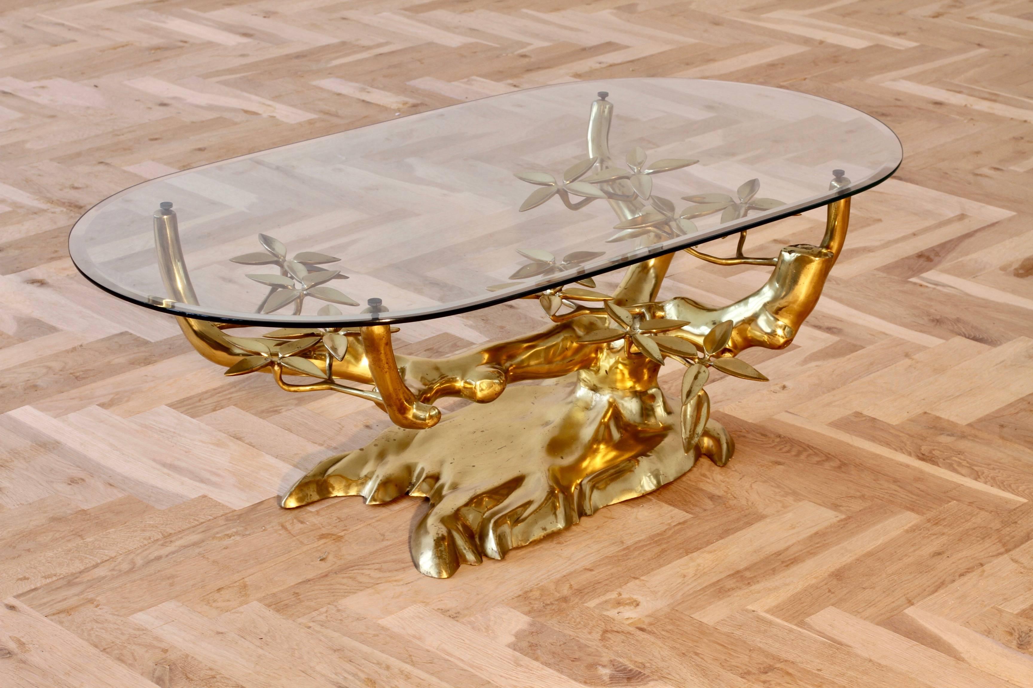 Stunning Cast Brass & Glass 'Bonsai' Tree Coffee/Cocktail Table, Belgium In Good Condition In Landau an der Isar, Bayern