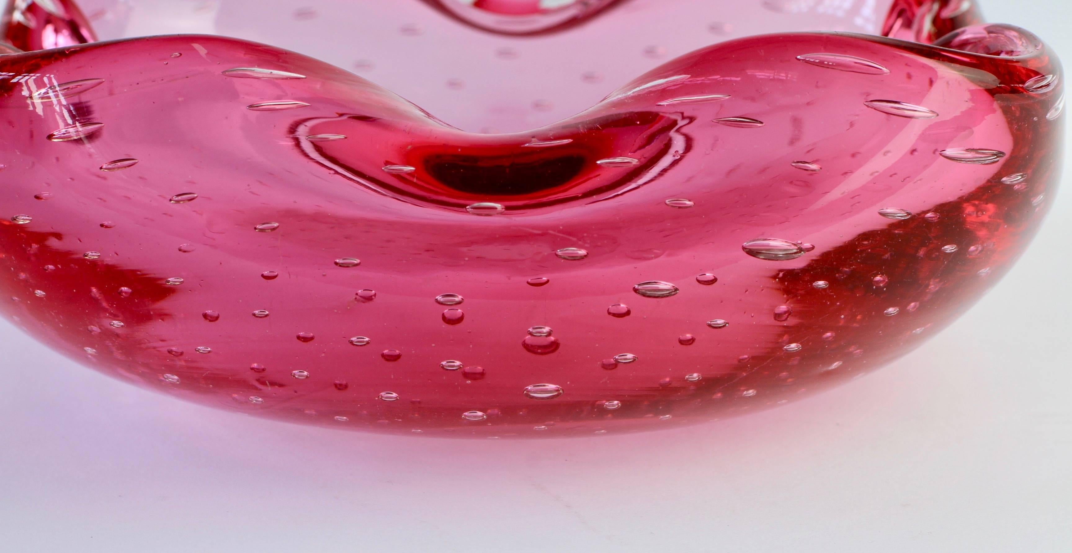 Large 1950s Pink Bubble Glass Bowl in the Style of to Carlo Scarpa for Venini (Geblasenes Glas)