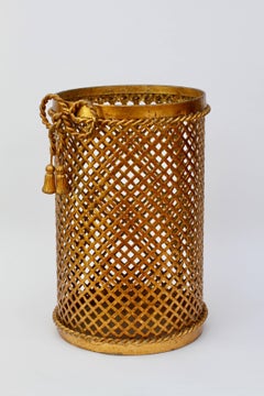 Mid-Century 1950s Hollywood Regency Italian Gold Gilded Waste Paper Basket