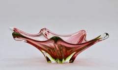 Vintage Mid-Century 'Webbed' Murano Pink and Green Sommerso Glass Bowl c. 1950s