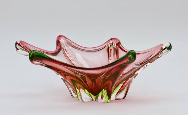 Vintage Mid-Century 'Webbed' Murano Pink and Green Sommerso Glass Bowl ...