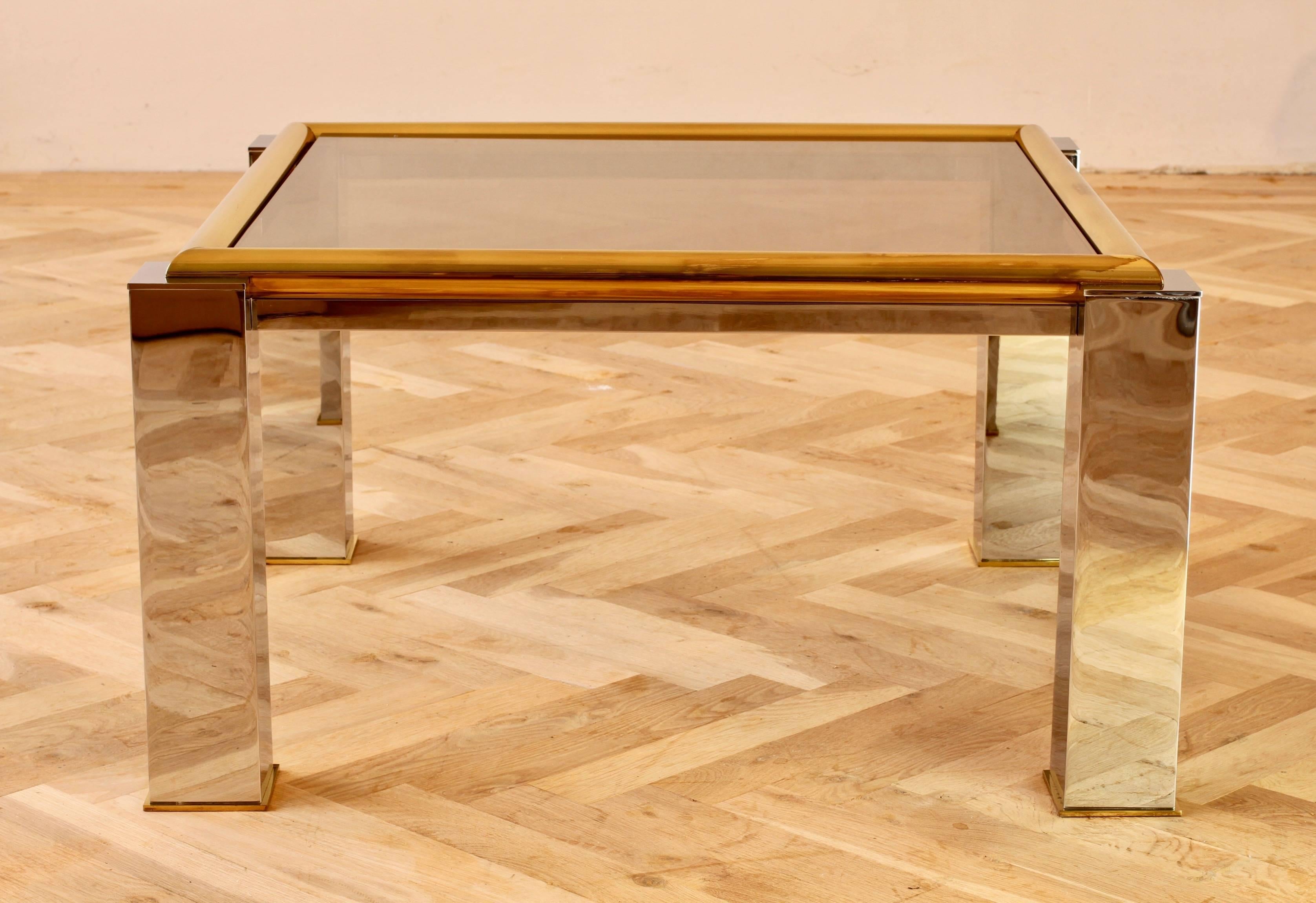 Stunning large bicolour / bicolor square centre coffee or oversized side / end table with smoked glass table top 
