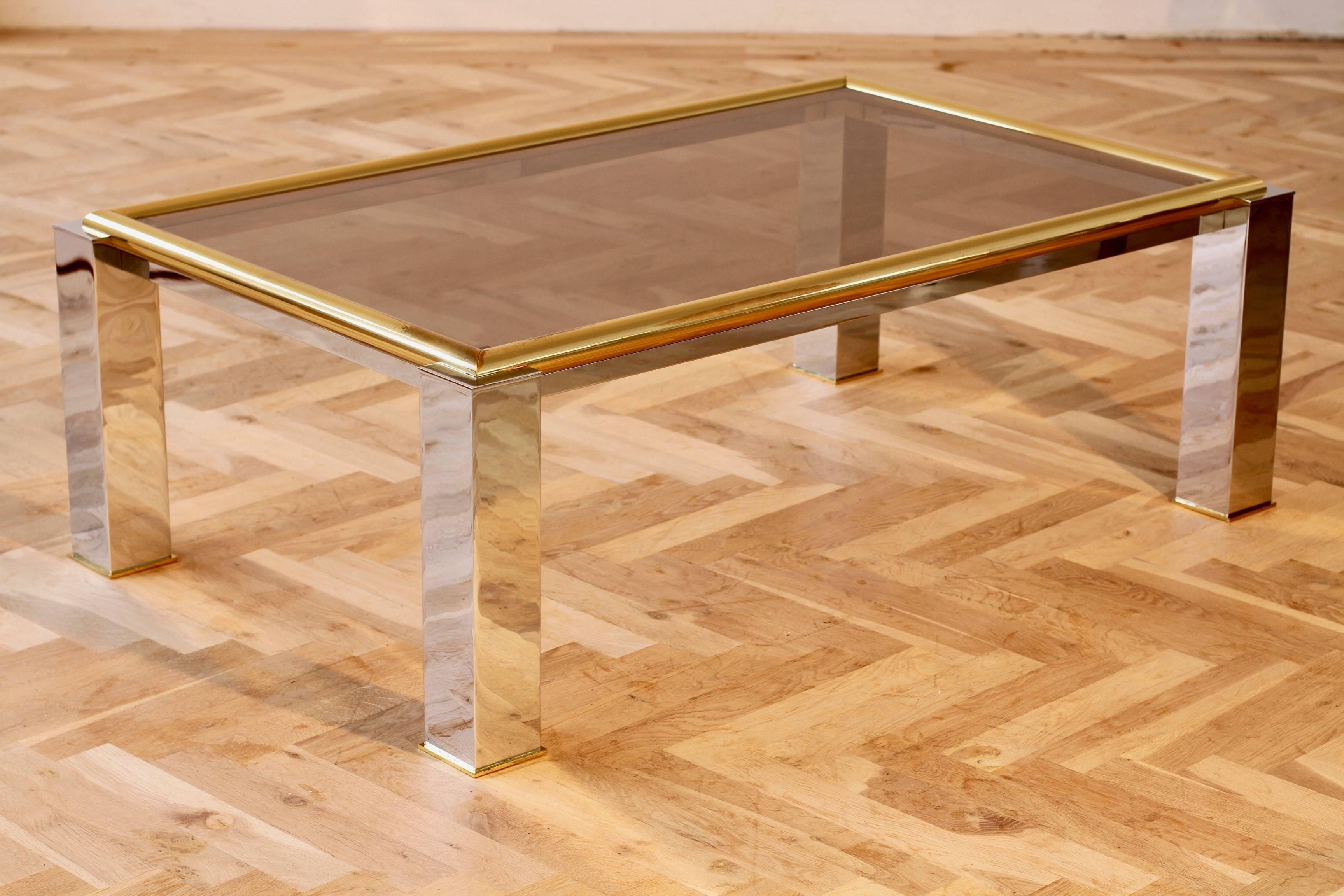 Stunning large bicolor / bicolour rectangular centre coffee table with a smoked glass table top 
